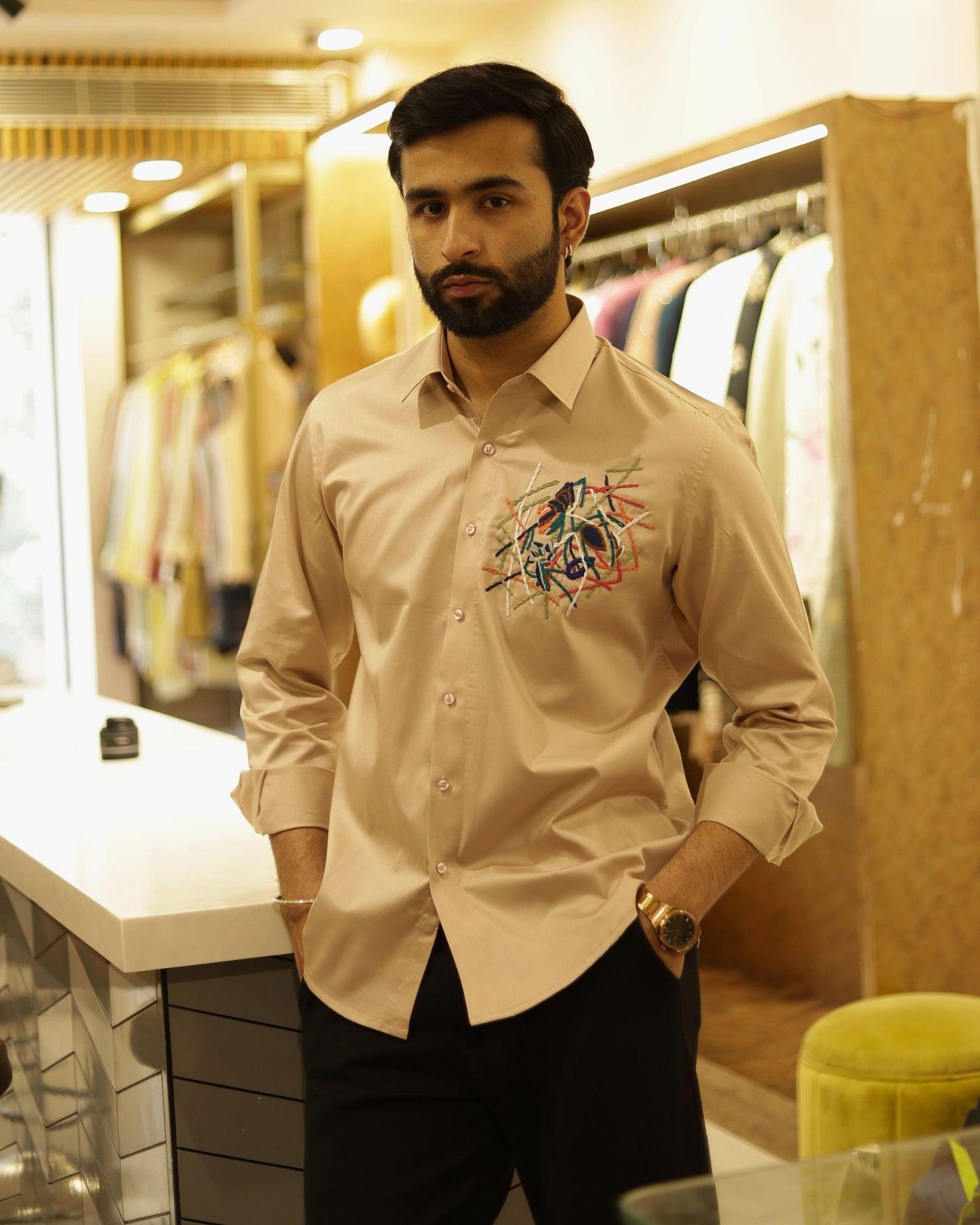 Baige Embroidery Cotton Shirt