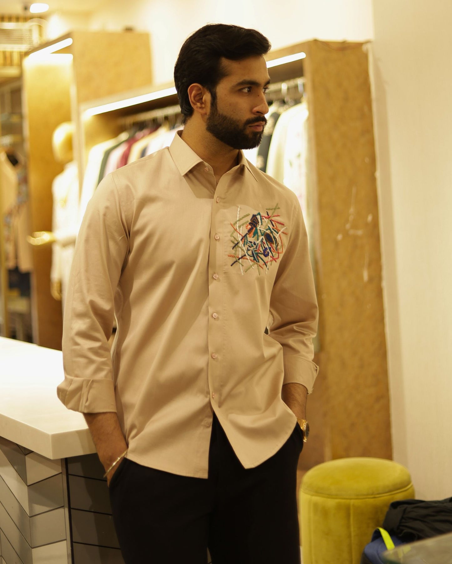 Baige Embroidery Cotton Shirt