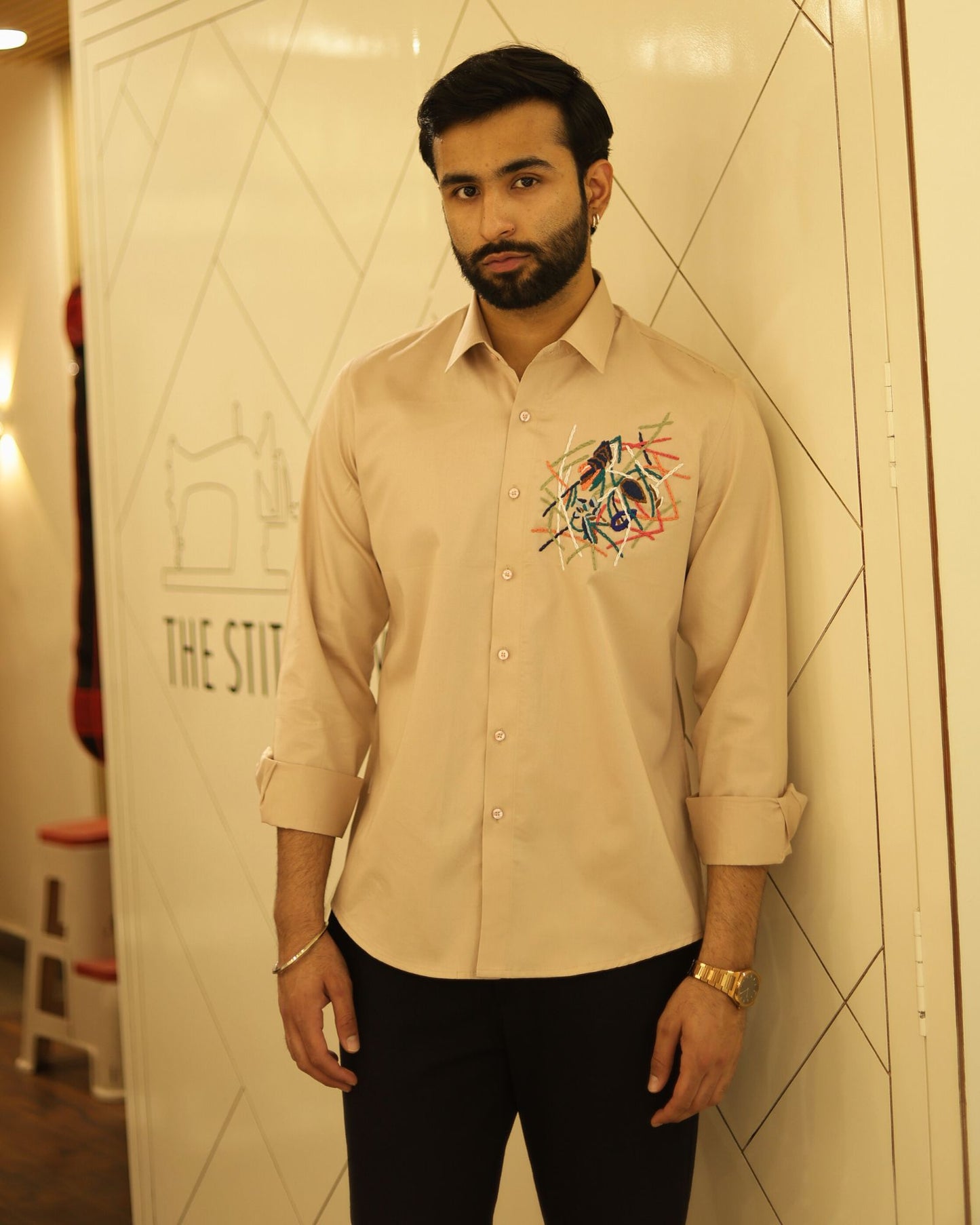 Baige Embroidery Cotton Shirt