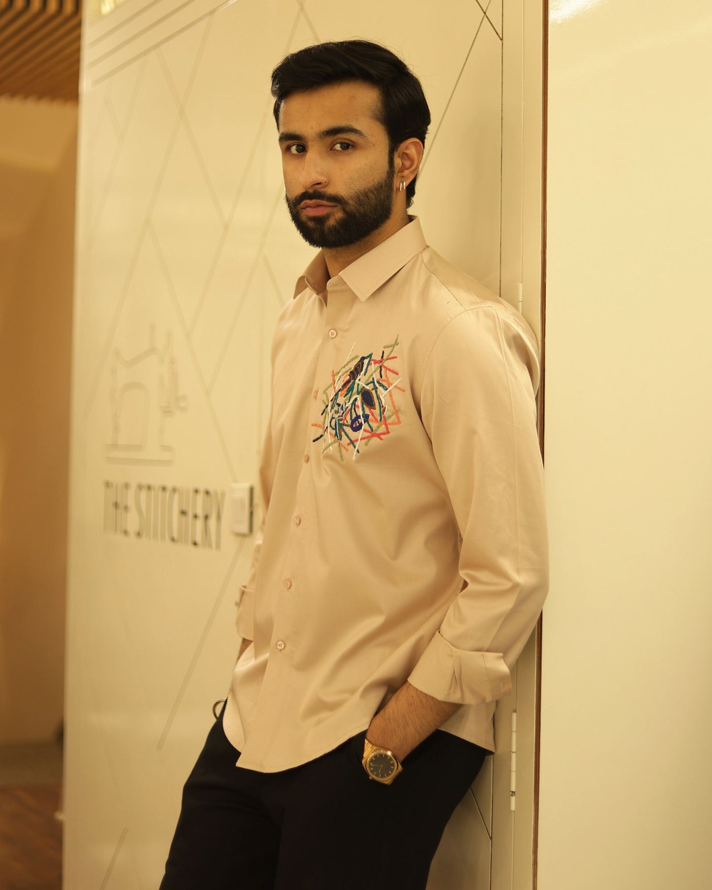 Baige Embroidery Cotton Shirt