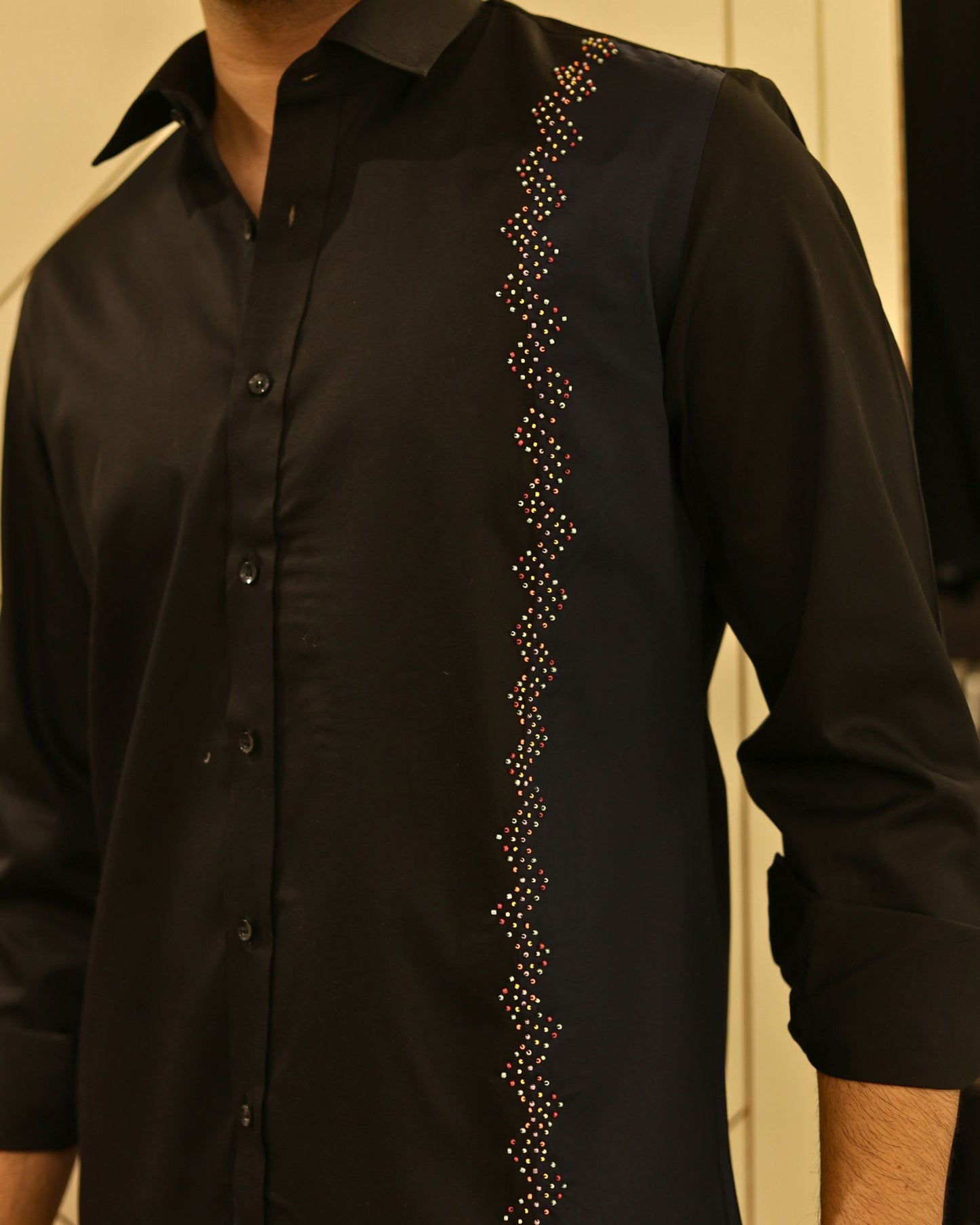 Black & Navy Blue Cotton Threadwork Shirt