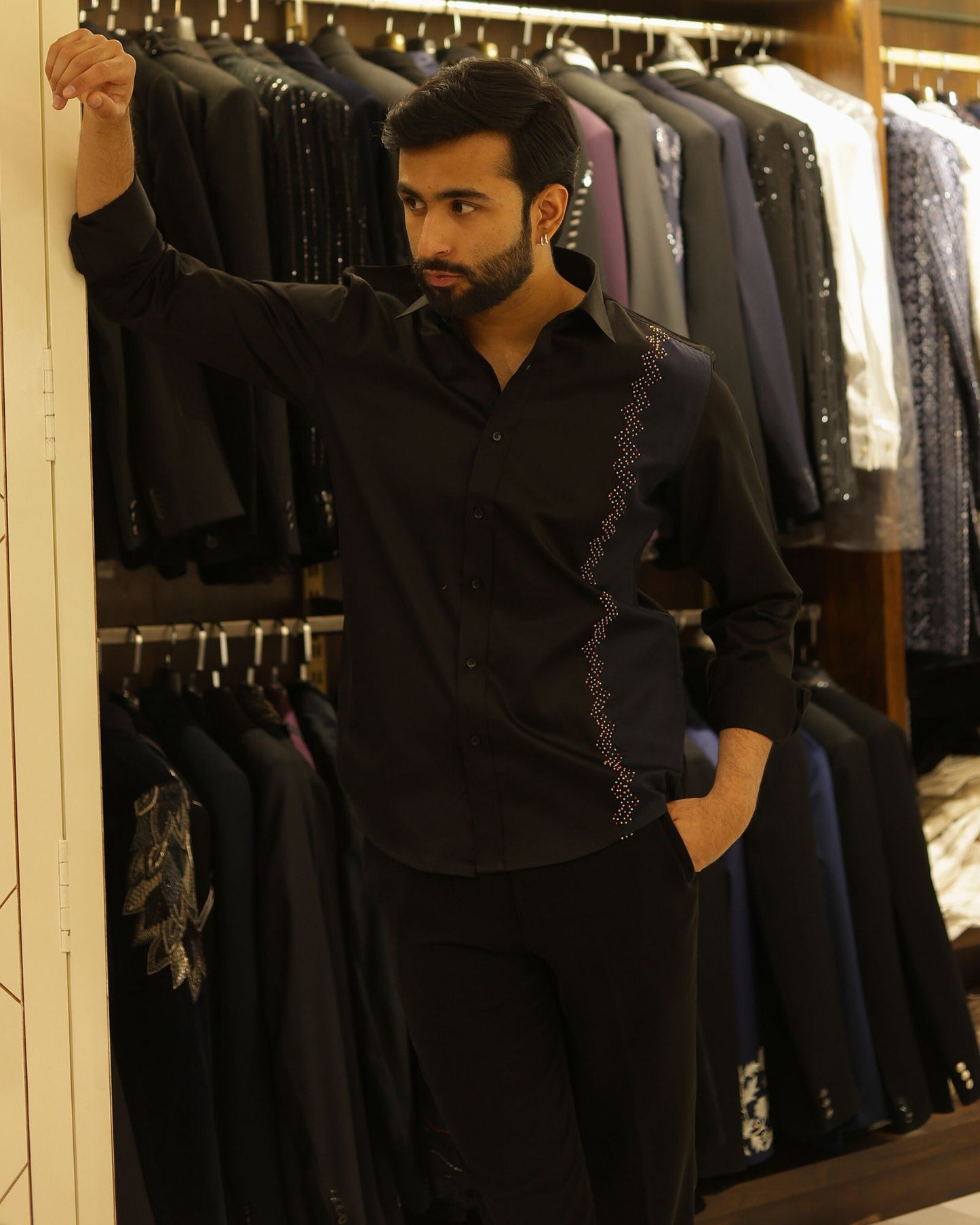 Black & Navy Blue Cotton Threadwork Shirt