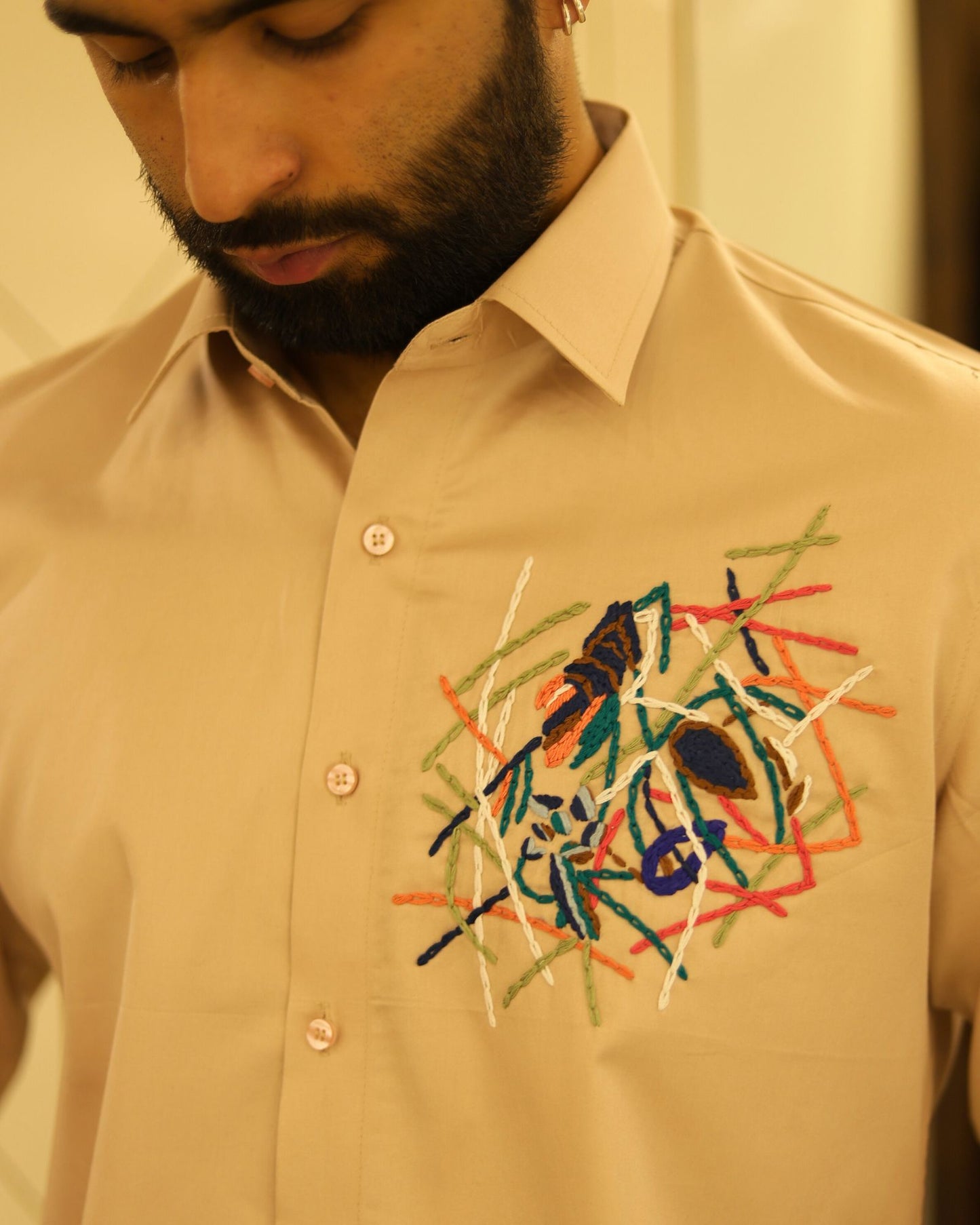 Baige Embroidery Cotton Shirt