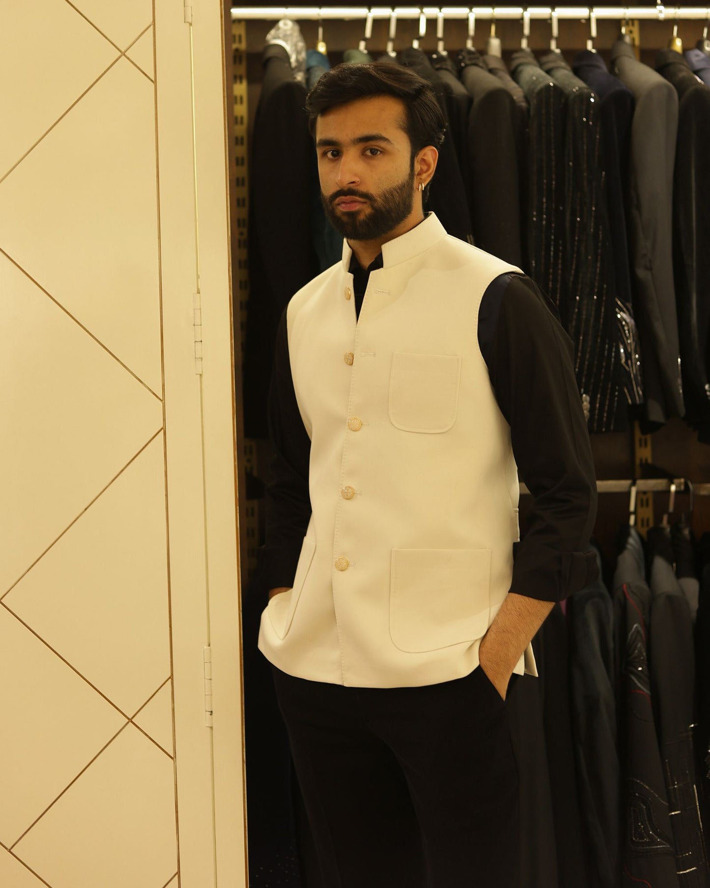 Ivory Suiting Nehru Jacket