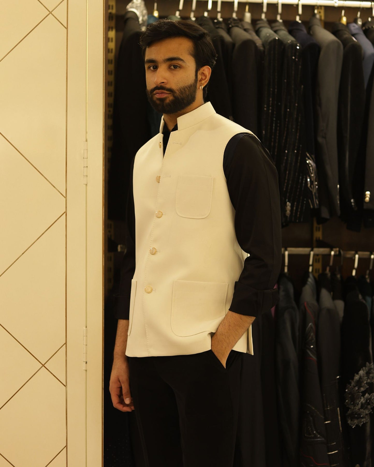 Ivory Suiting Nehru Jacket