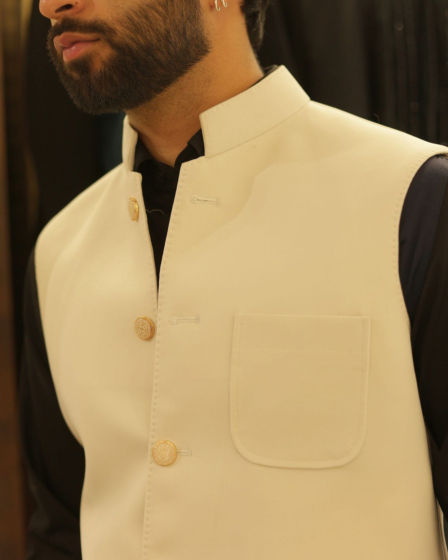 Ivory Suiting Nehru Jacket