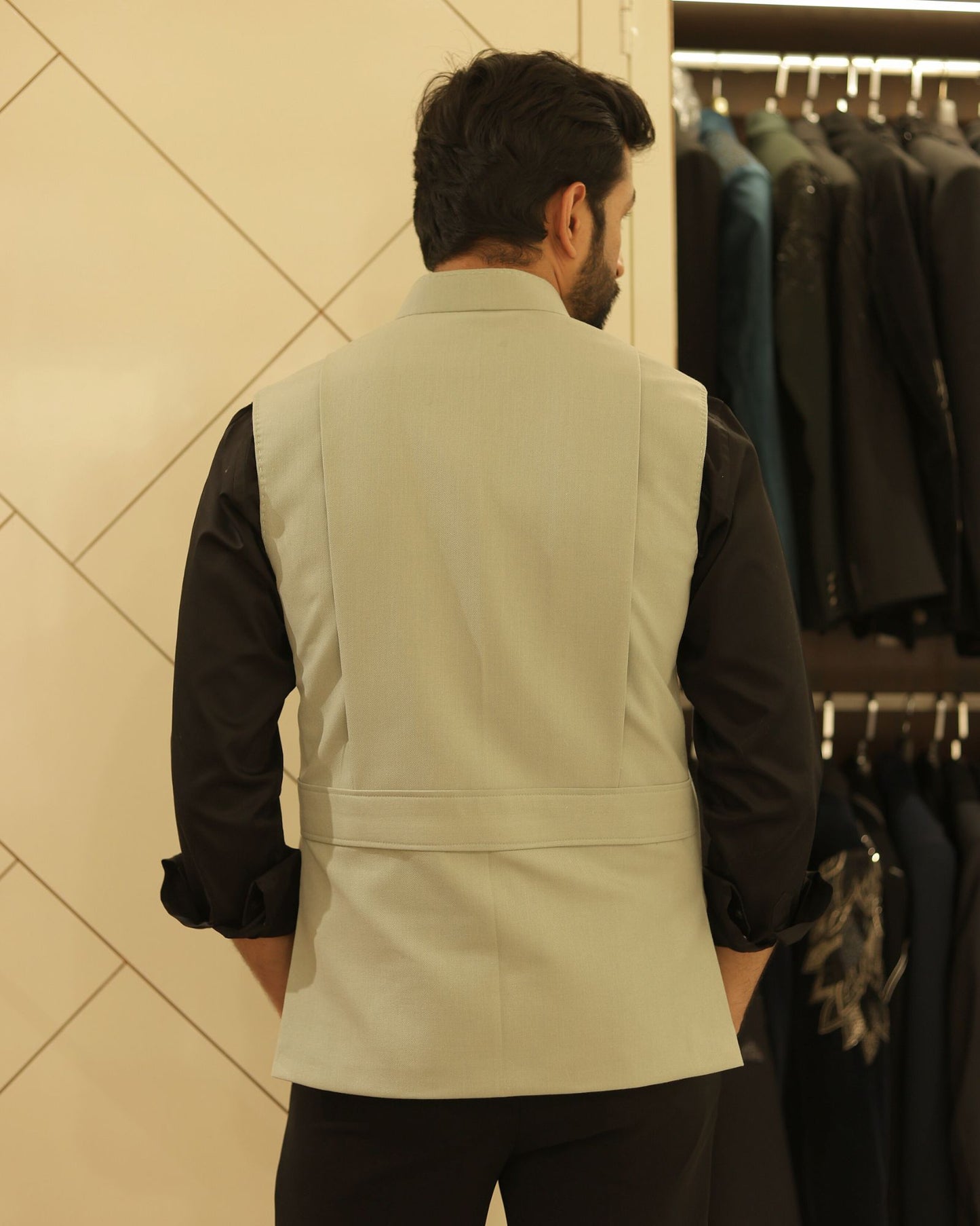 Sage Green Suiting Nehru Jacket
