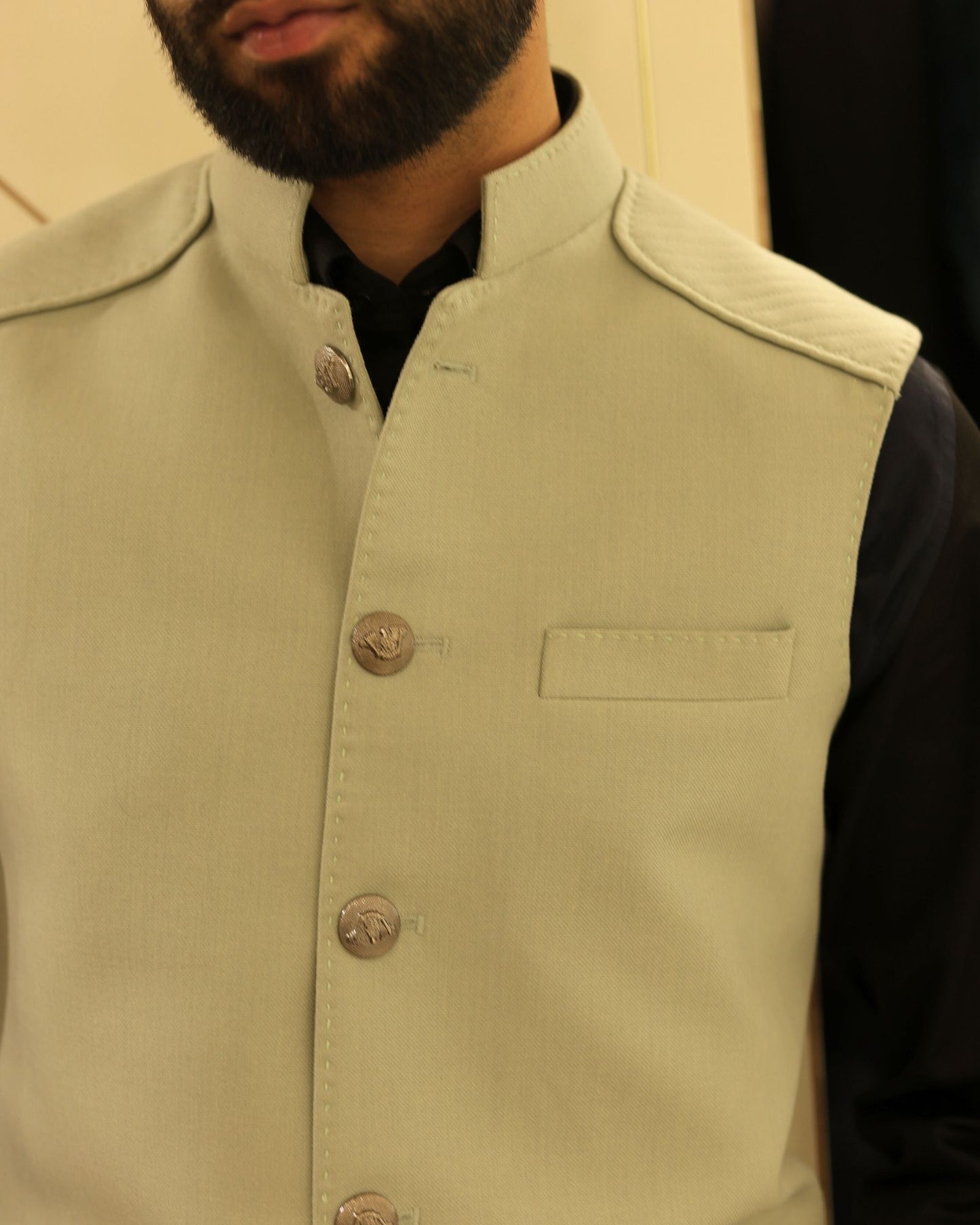 Sage Green Suiting Nehru Jacket