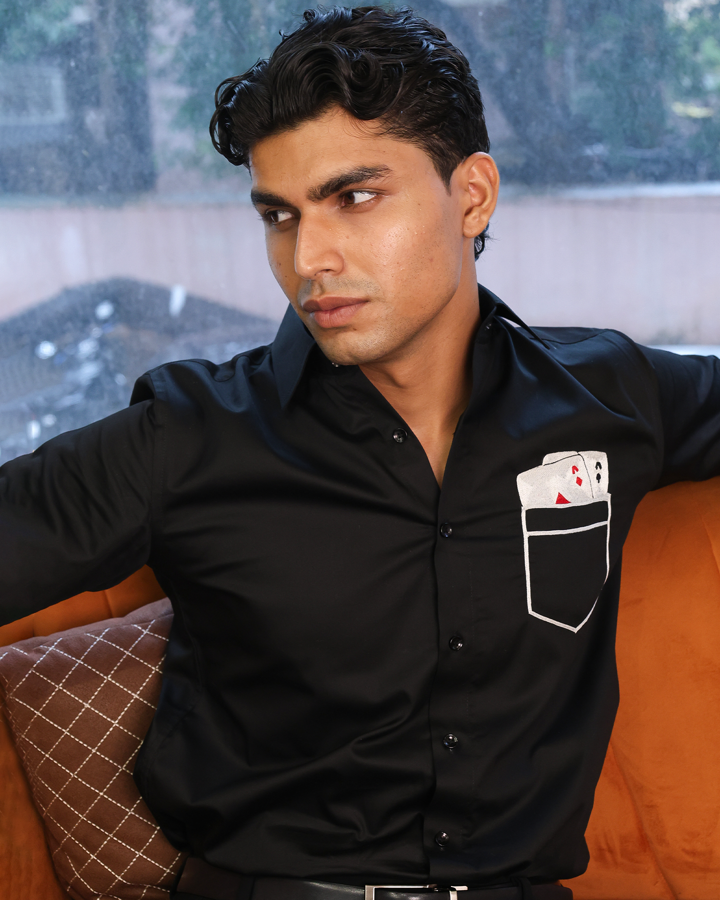 Ace Pocket – Black Embroidered Shirt