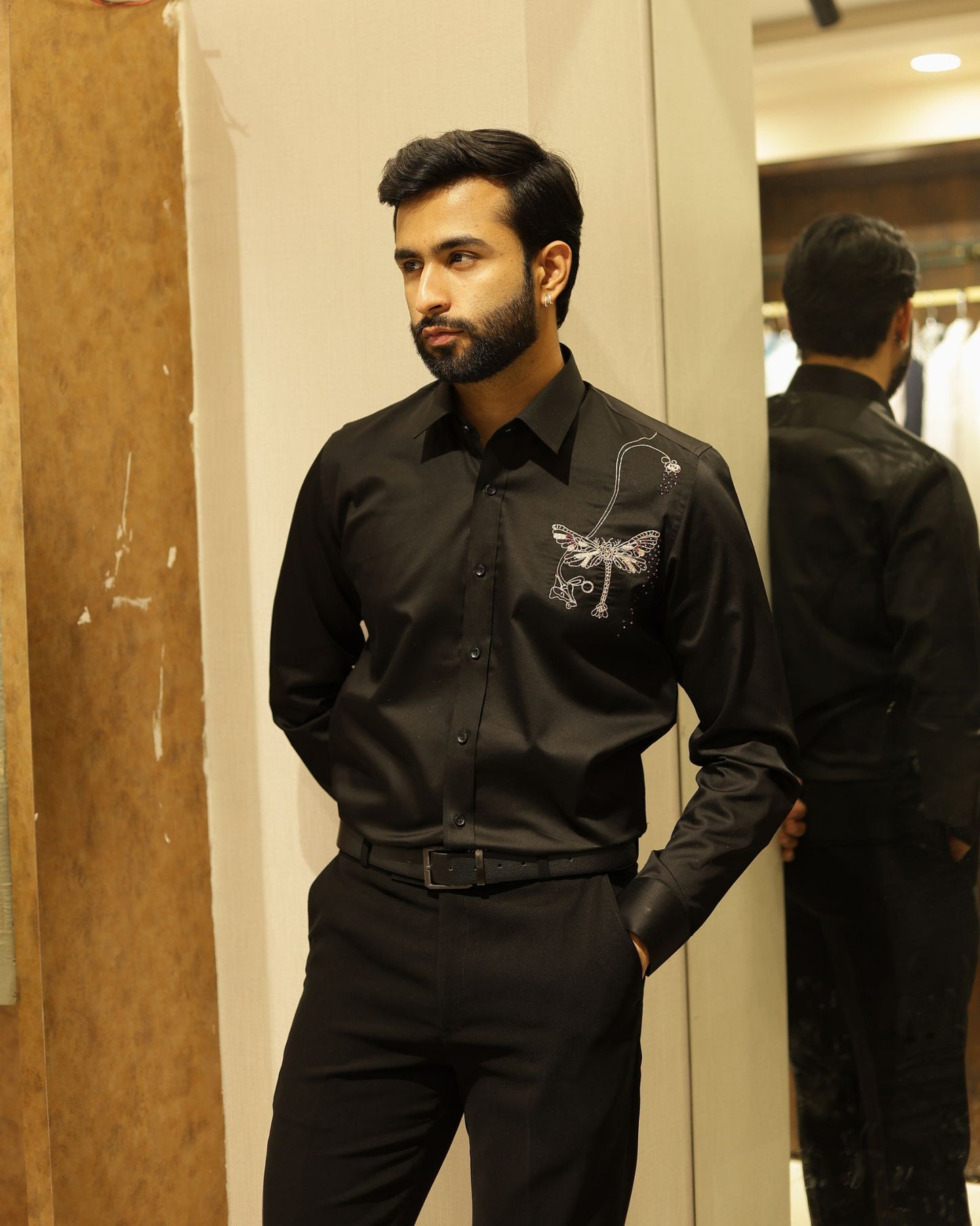 Black Embroidery Cotton Shirt