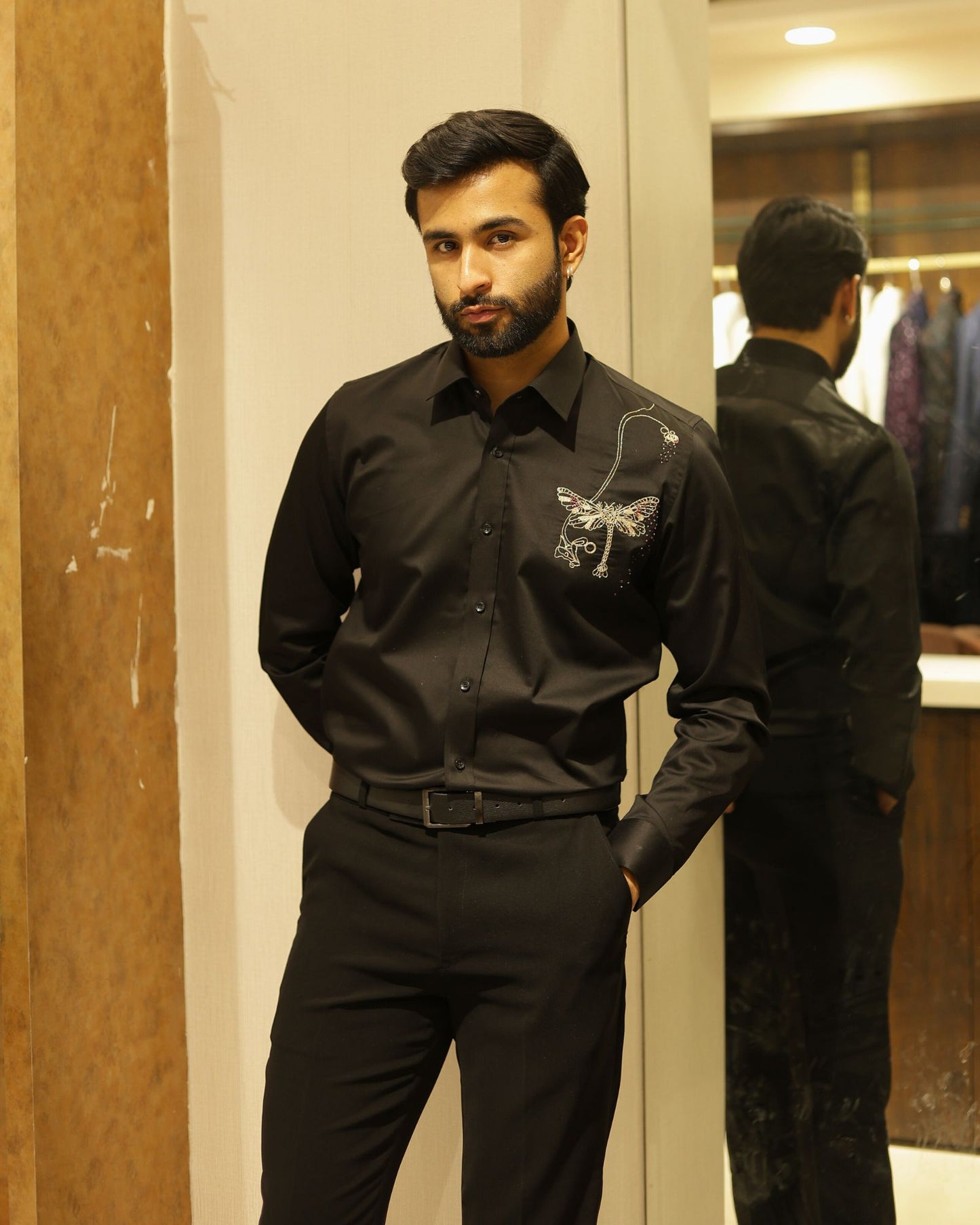 Black Embroidery Cotton Shirt