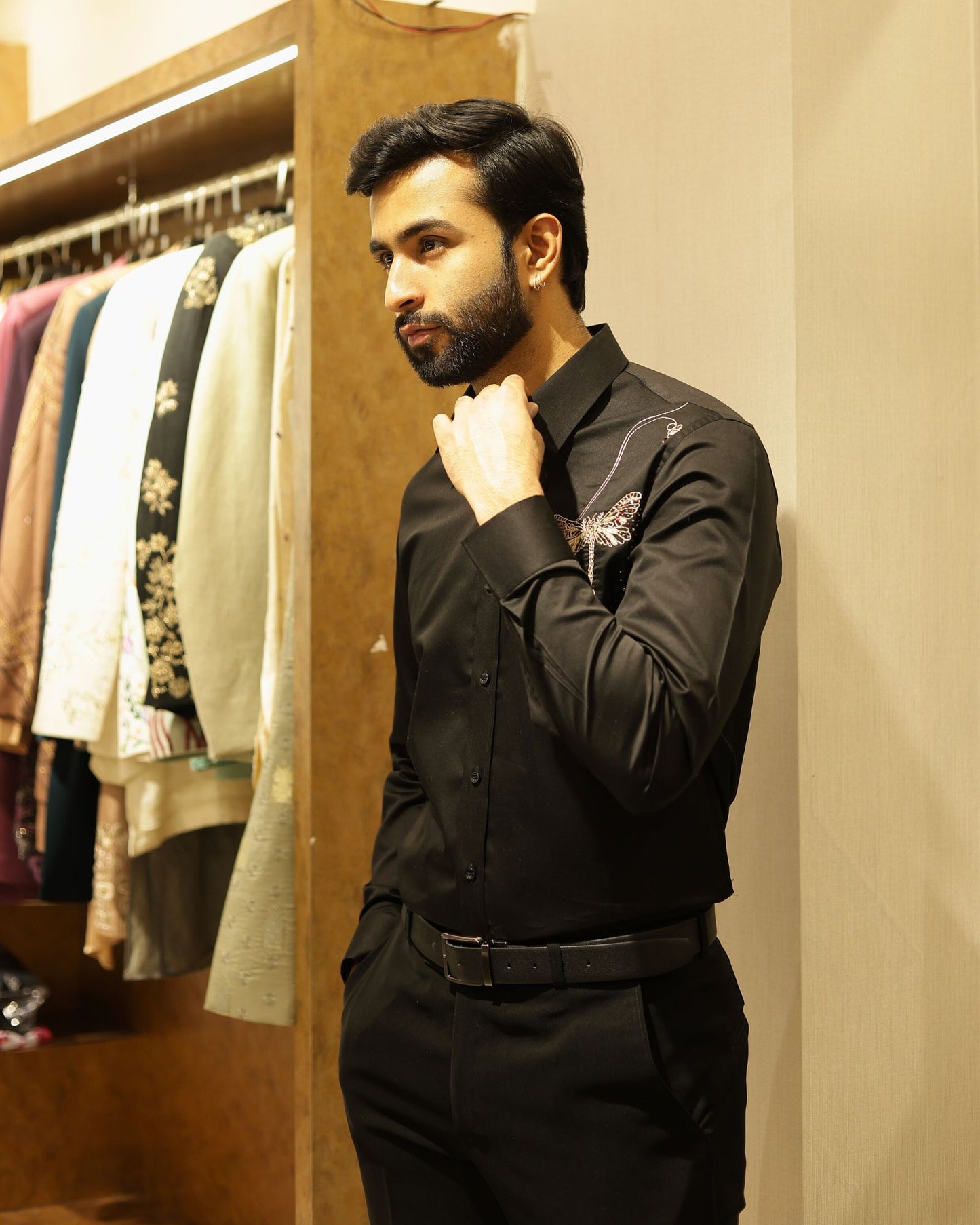 Black Embroidery Cotton Shirt