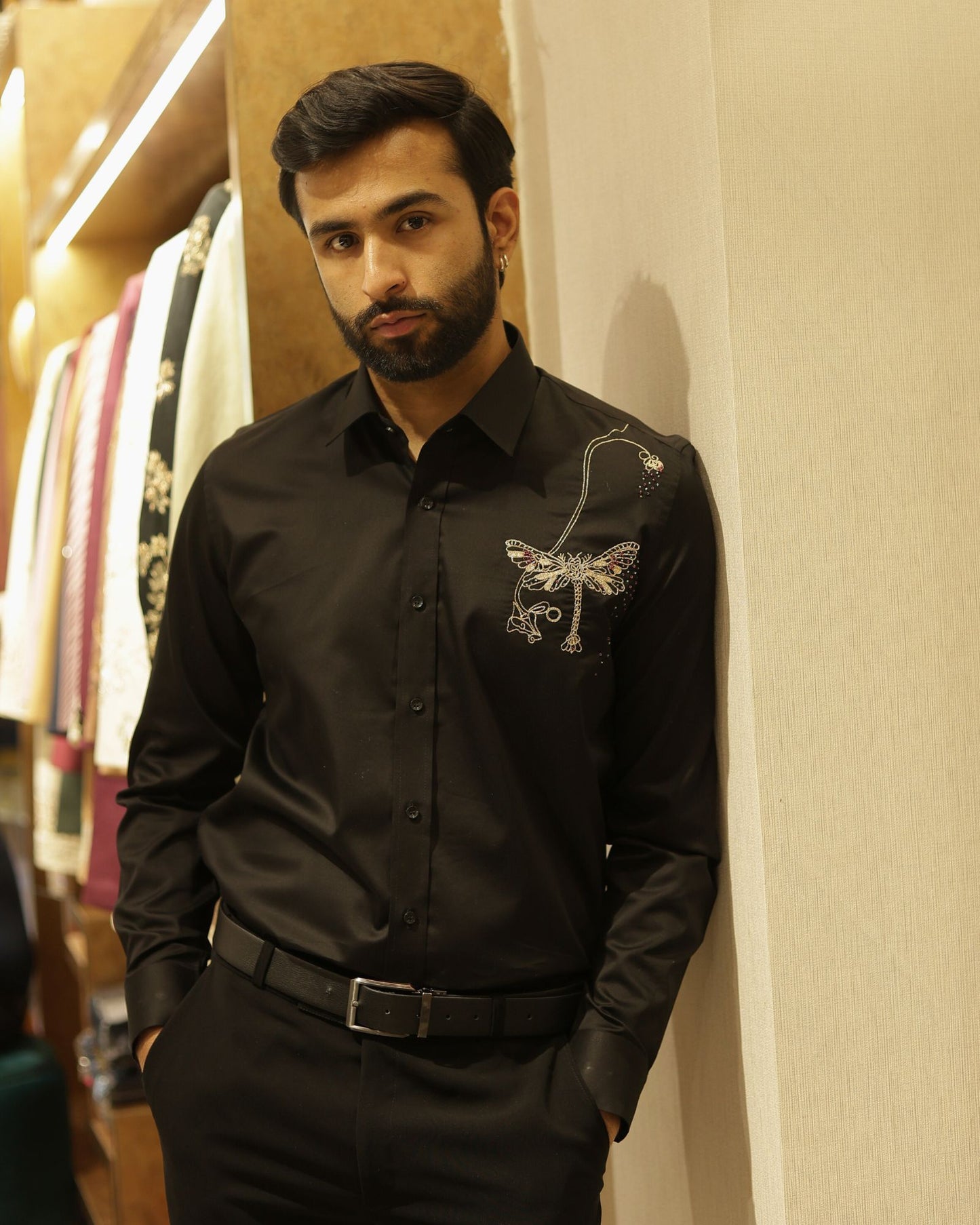 Black Embroidery Cotton Shirt