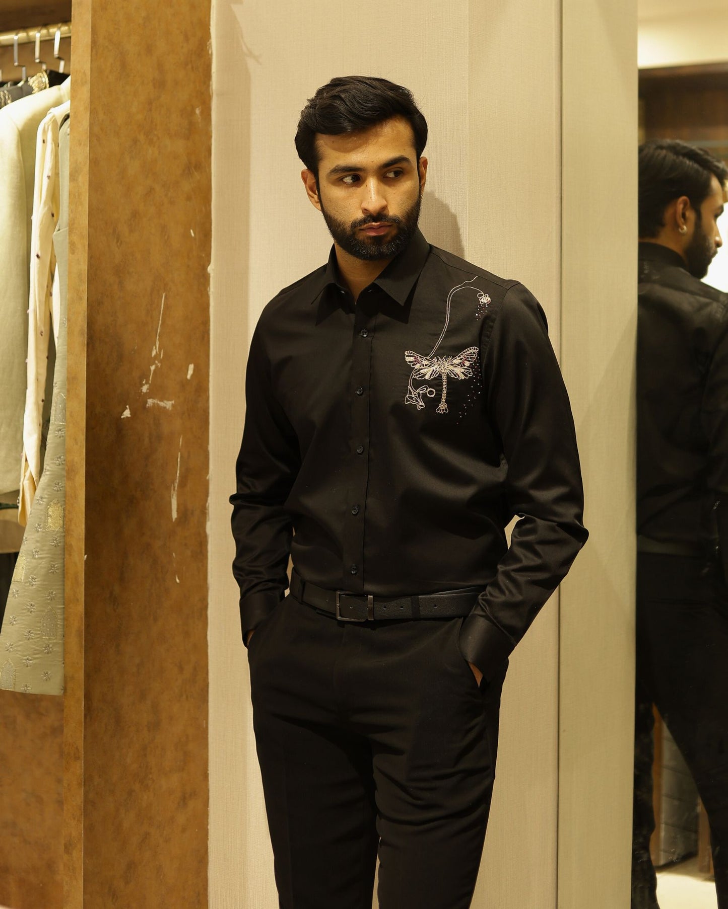 Black Embroidery Cotton Shirt