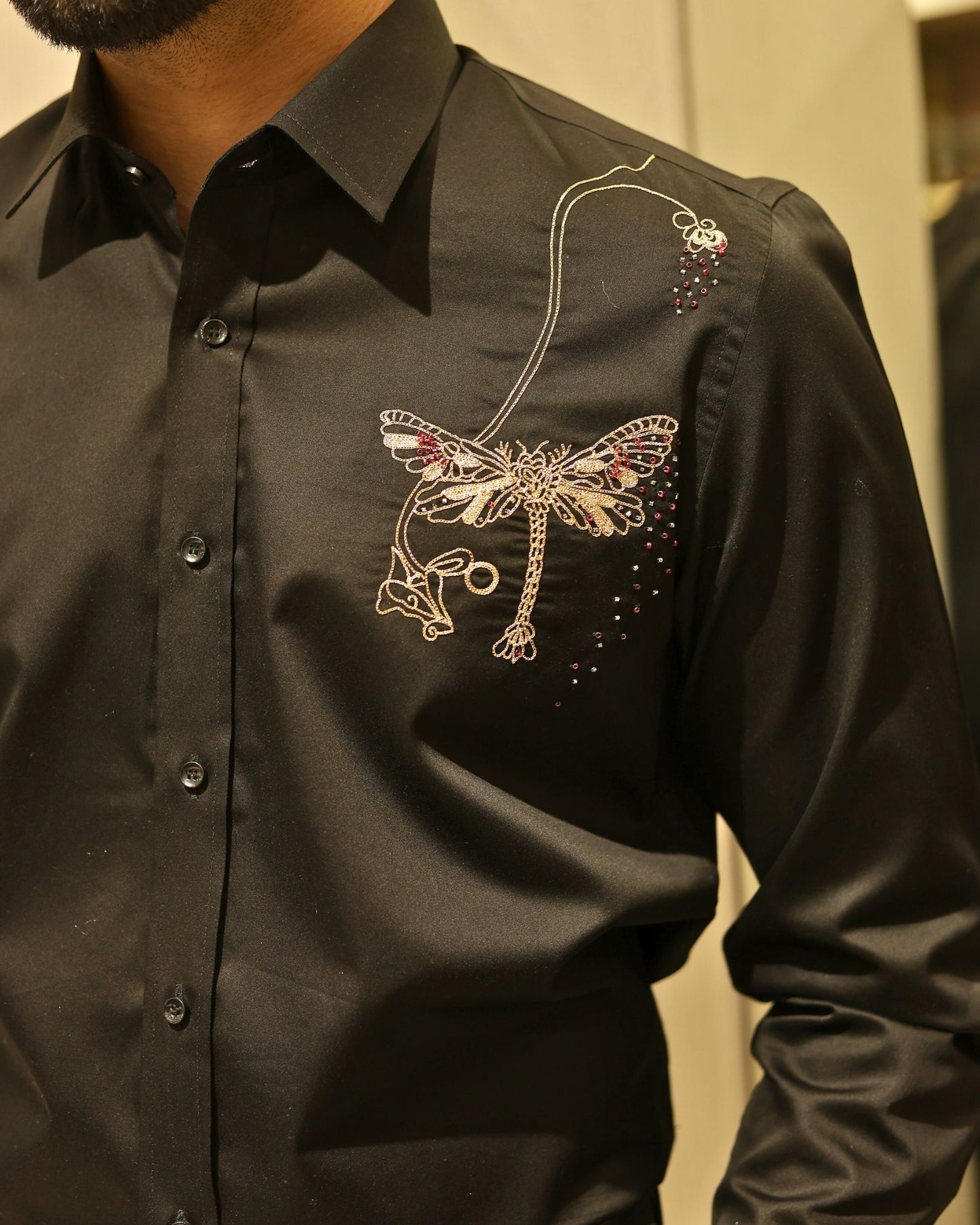 Black Embroidery Cotton Shirt