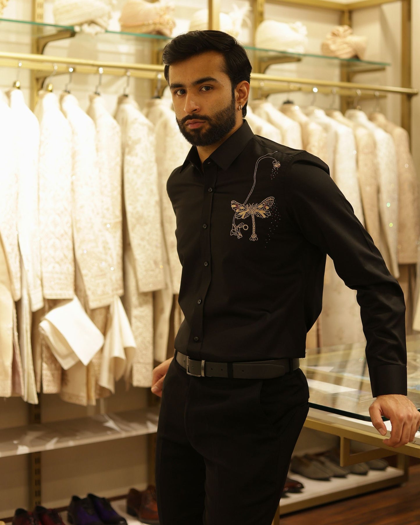 Black Embroidery Cotton Shirt