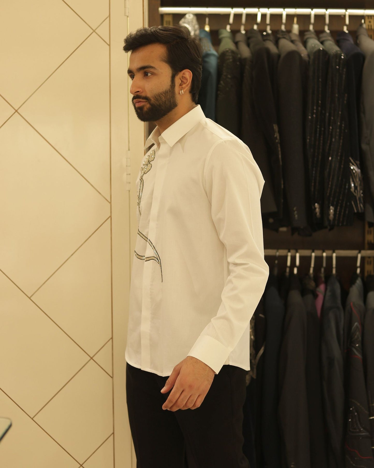 White Floral Embroidered Cotton Shirt
