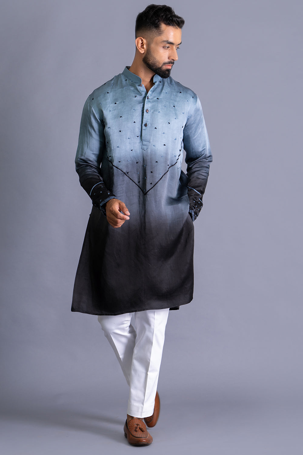 French Knot Detail On Front And Sleeves Kurta