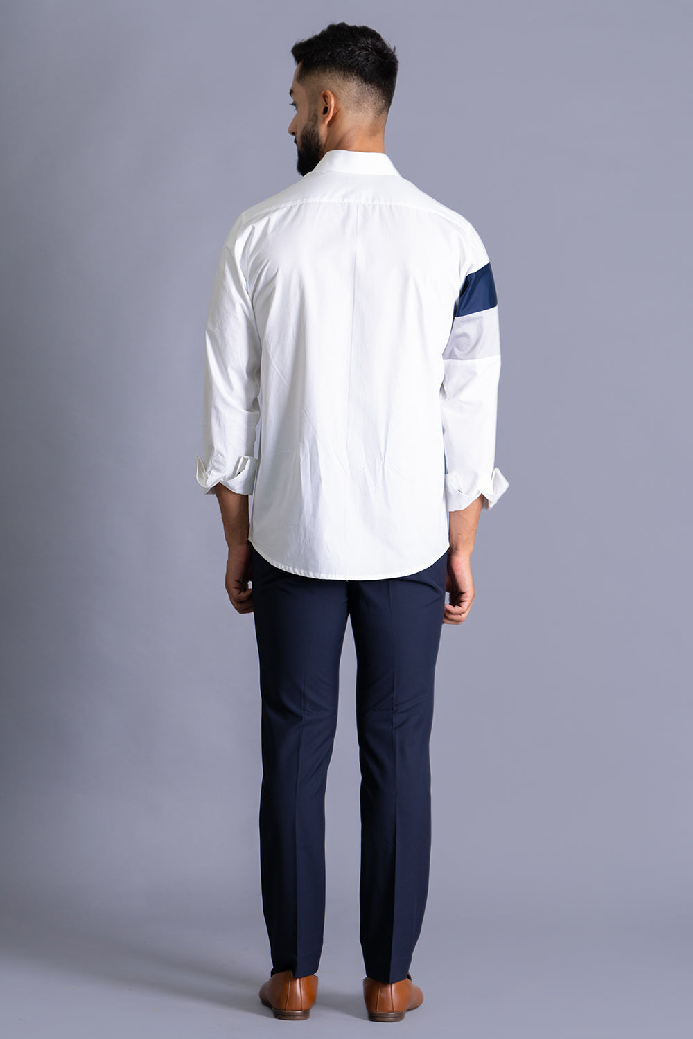 Blue-Grey Stripe Colour Block Shirt