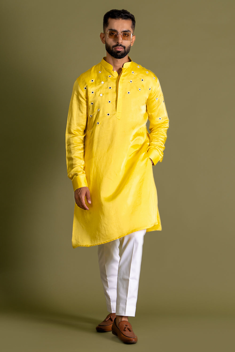 Classic Yellow With Mirror Embroidery Kurta