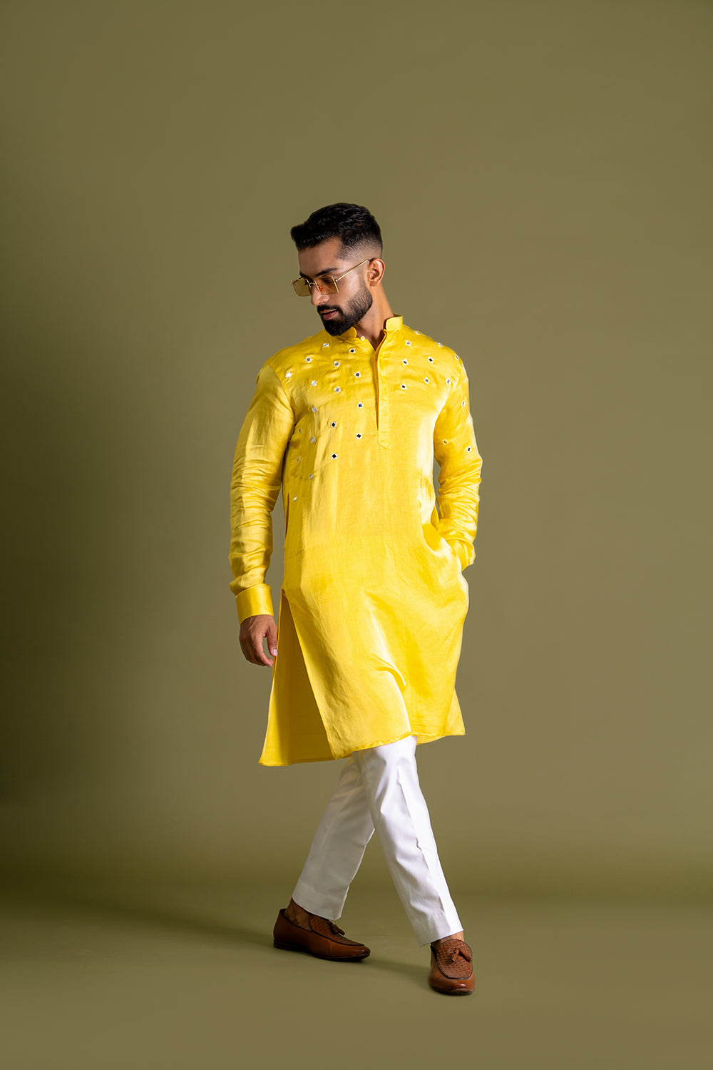 Classic Yellow With Mirror Embroidery Kurta