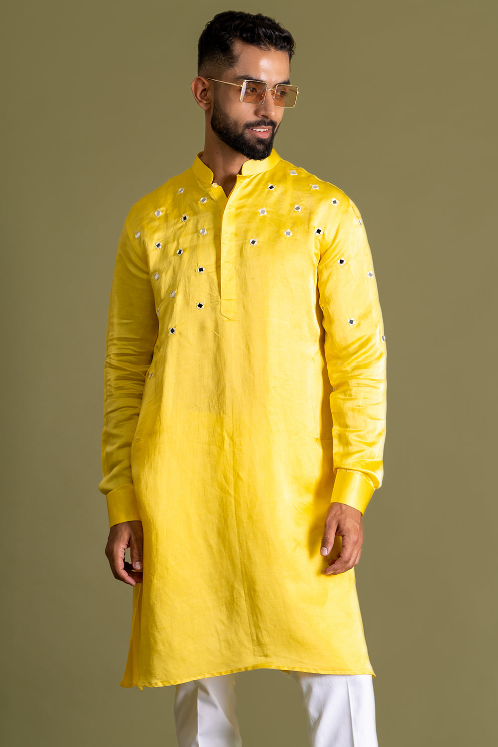Classic Yellow With Mirror Embroidery Kurta