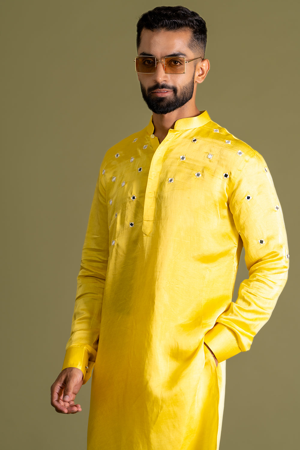 Classic Yellow With Mirror Embroidery Kurta