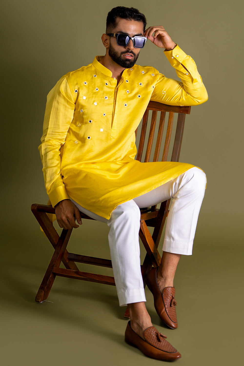 Classic Yellow With Mirror Embroidery Kurta