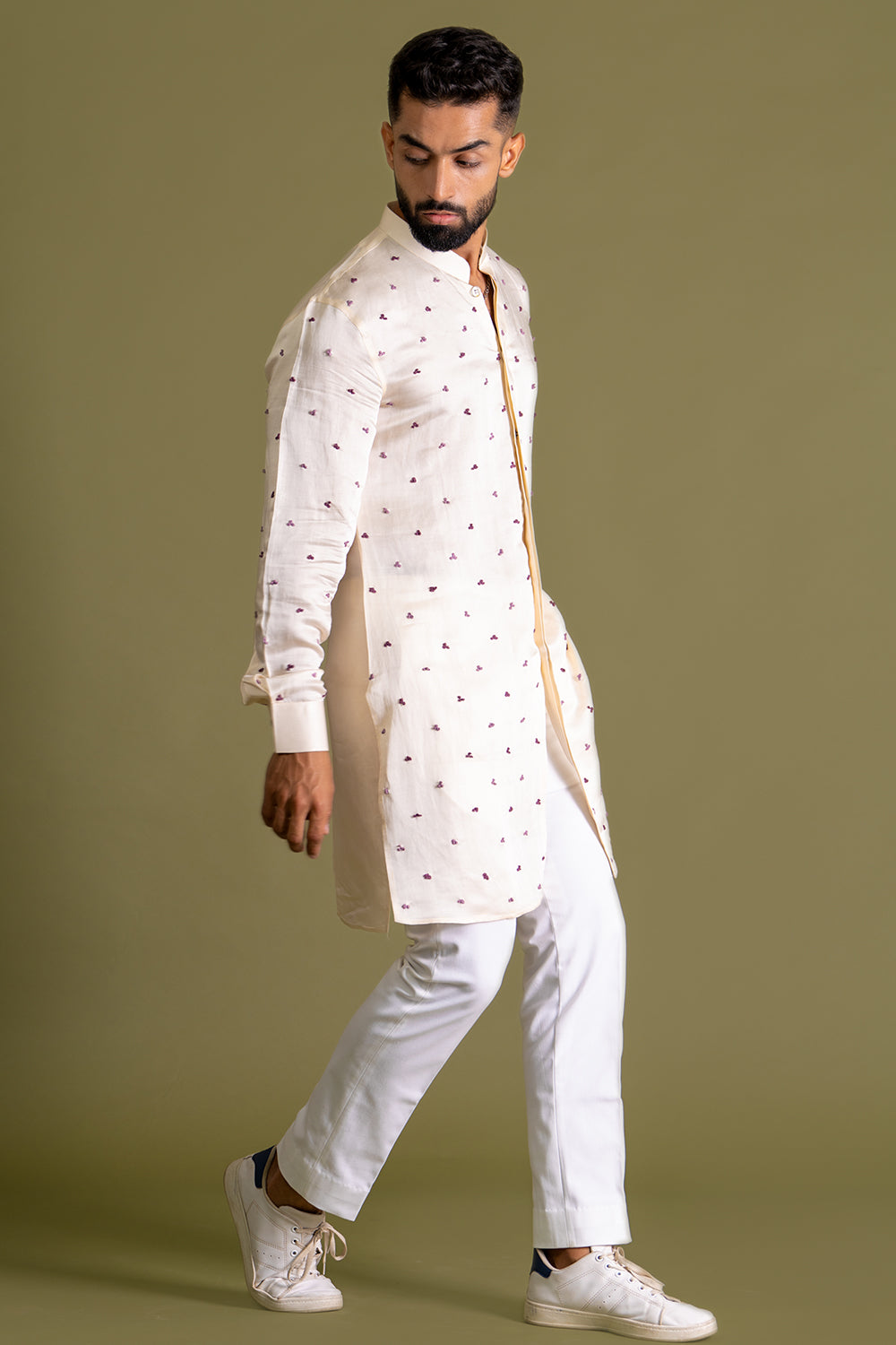 Front Open With French Knots Detail All Over Spread Kurta