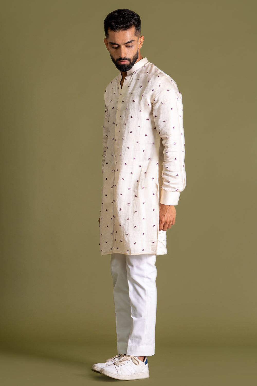 Front Open With French Knots Detail All Over Spread Kurta