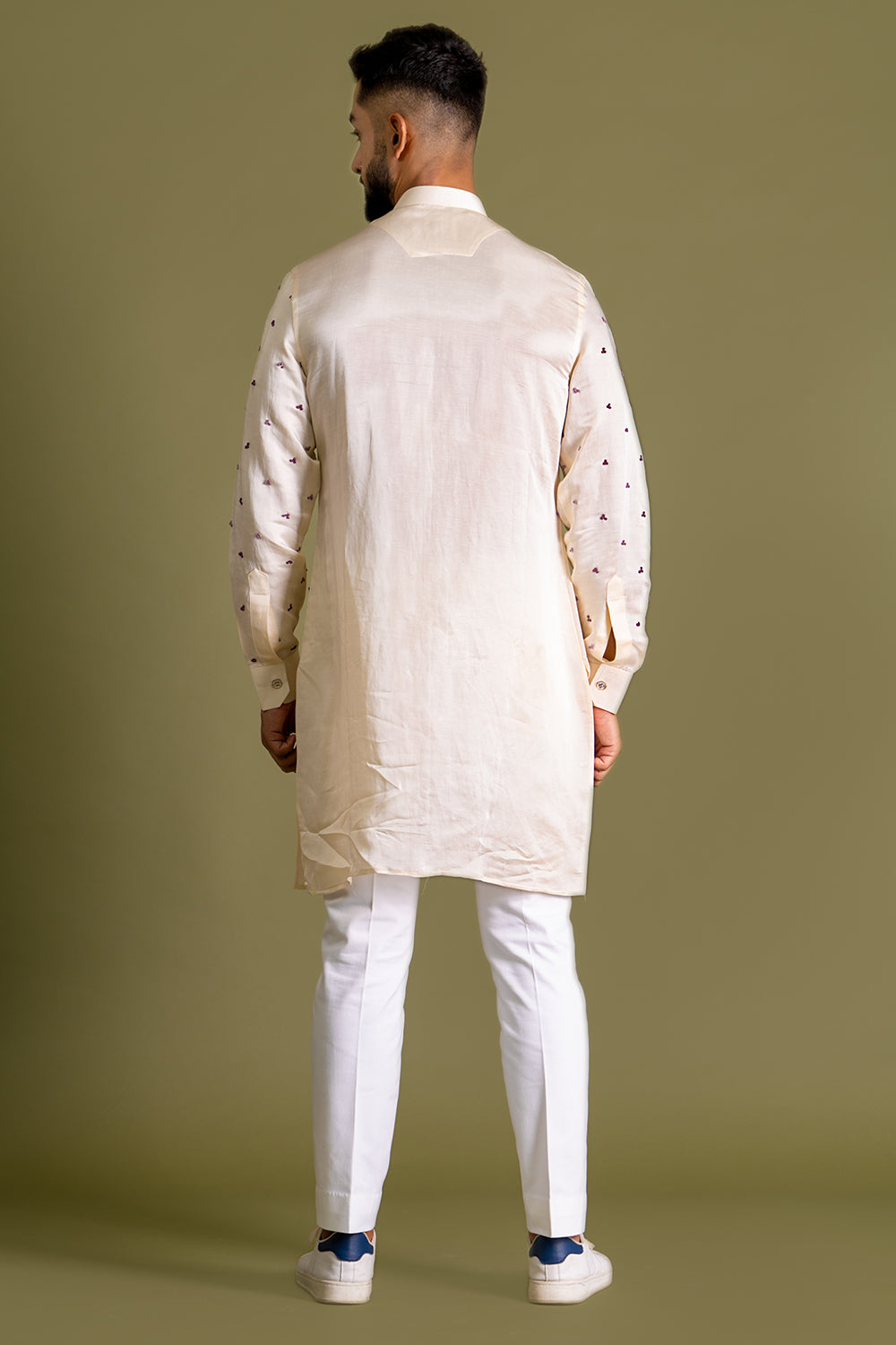 Front Open With French Knots Detail All Over Spread Kurta