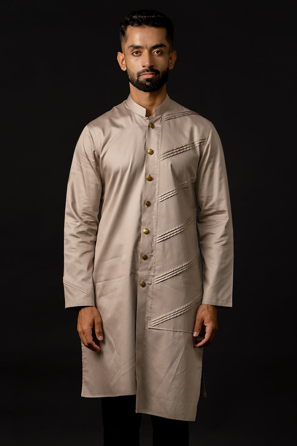Kurta With Asymmetric Overlap Panel And Pintucks Detailing