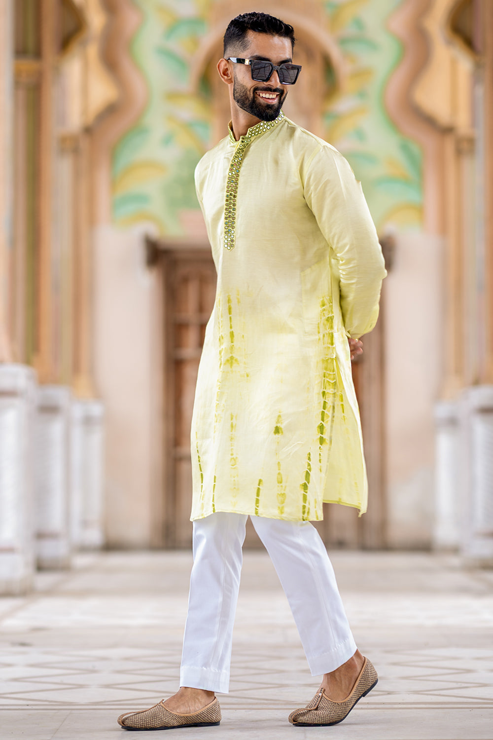 Bottom Tye N Dye Mirror Embroidered Kurta