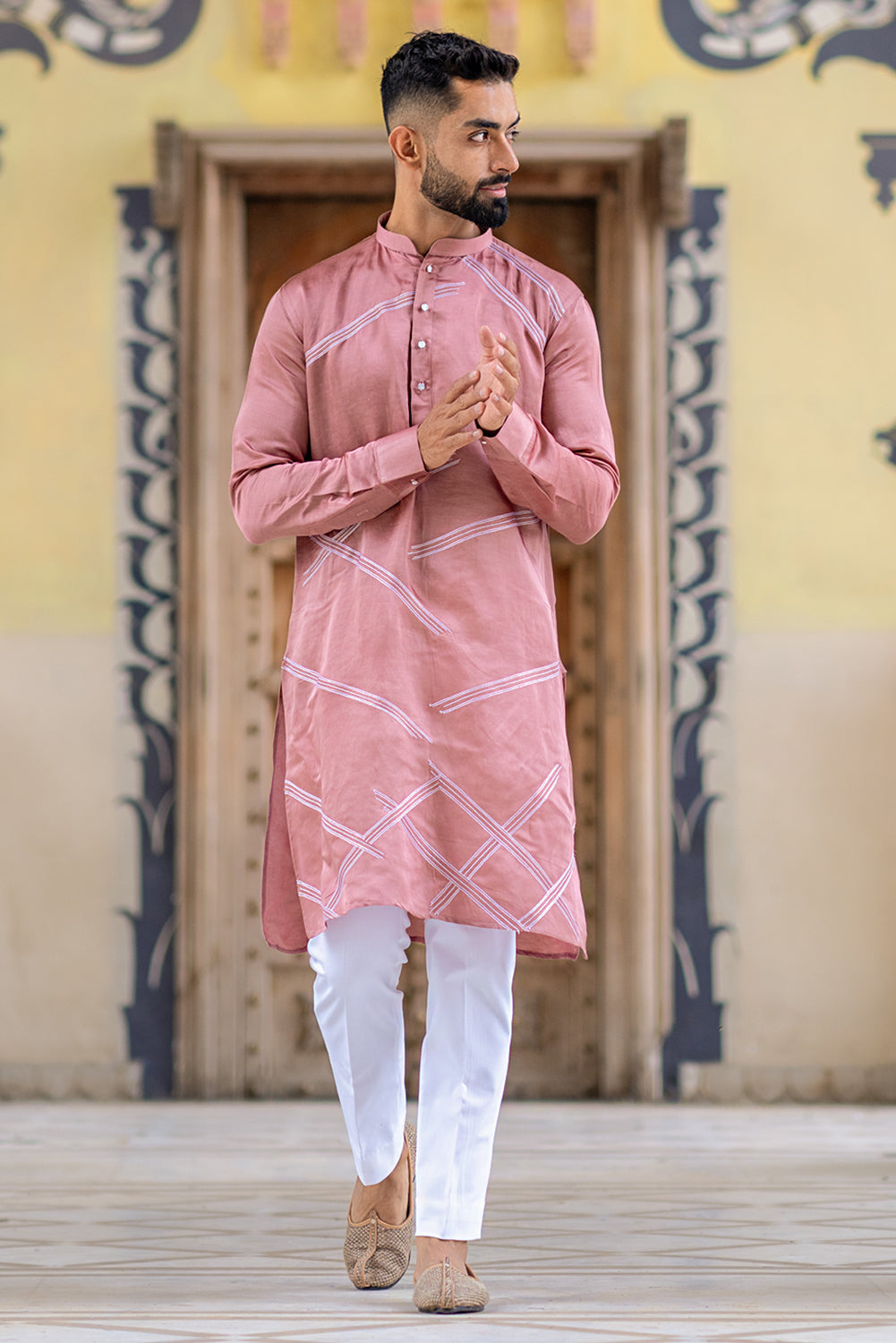 Abstract Lines Kurta With Ivory And Tone-On-Tone Embroidery