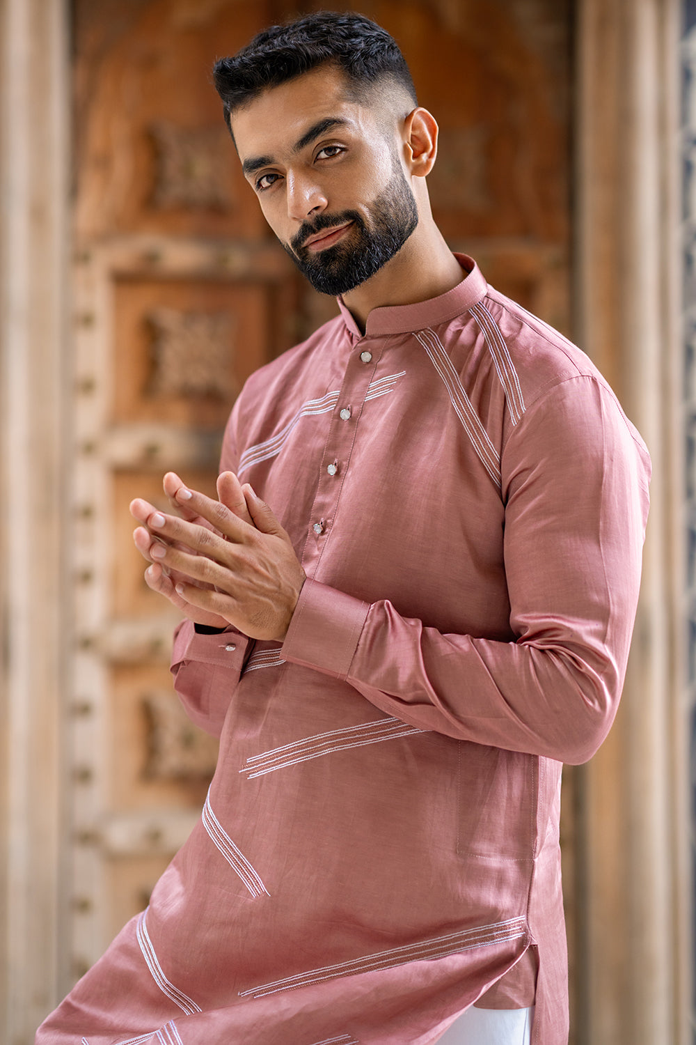 Abstract Lines Kurta With Ivory And Tone-On-Tone Embroidery