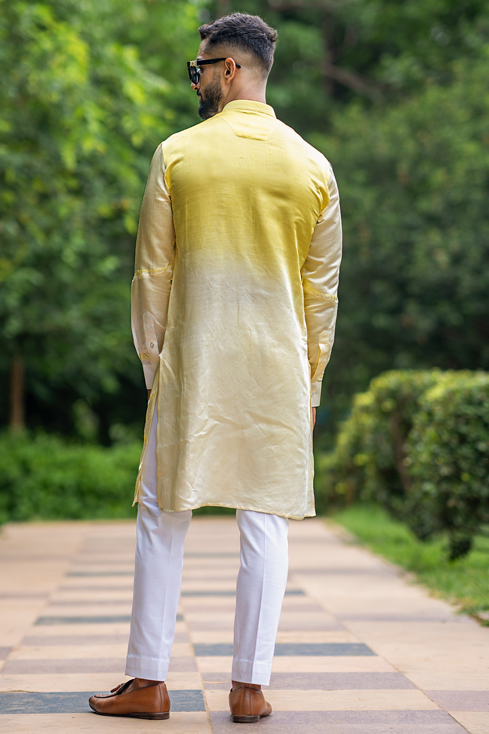 Linen Satin Kurta With Placement Threadwork