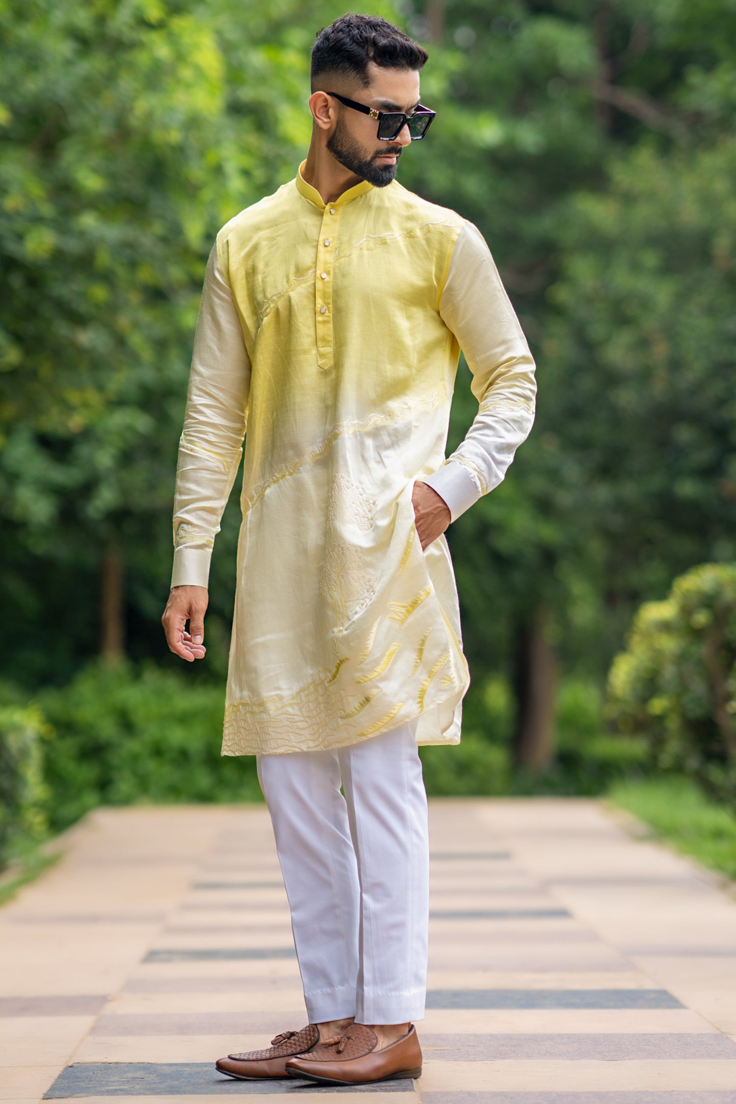 Linen Satin Kurta With Placement Threadwork