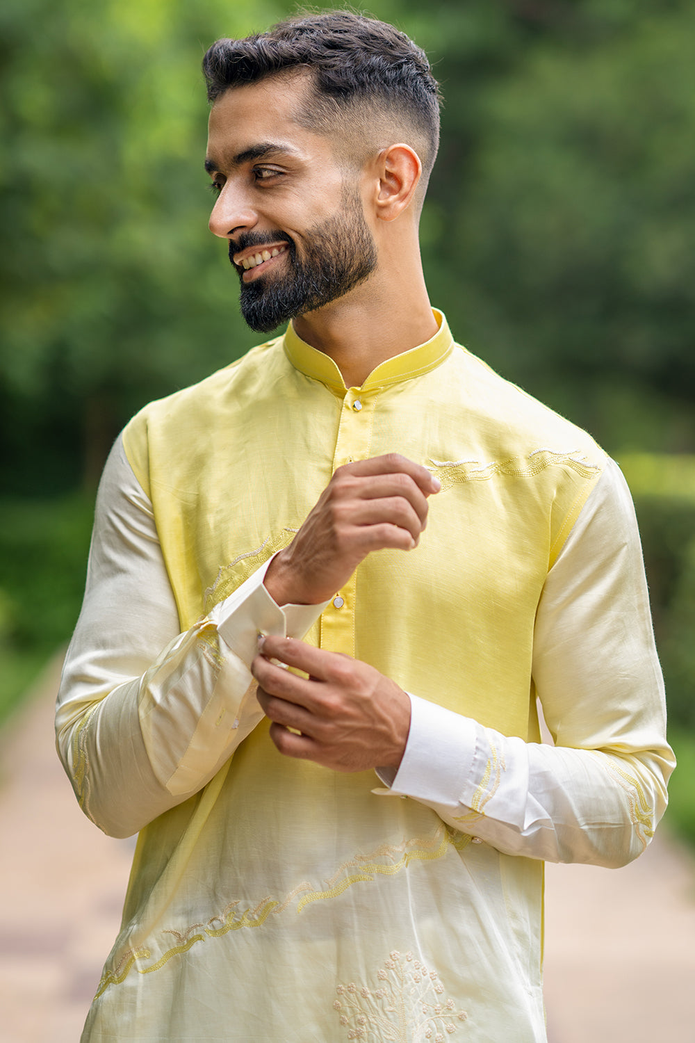 Linen Satin Kurta With Placement Threadwork