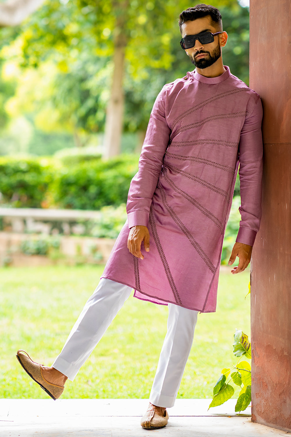 Kurta with Bronze Colour Beads Embroidered Spread All Over the Front, Round Collar