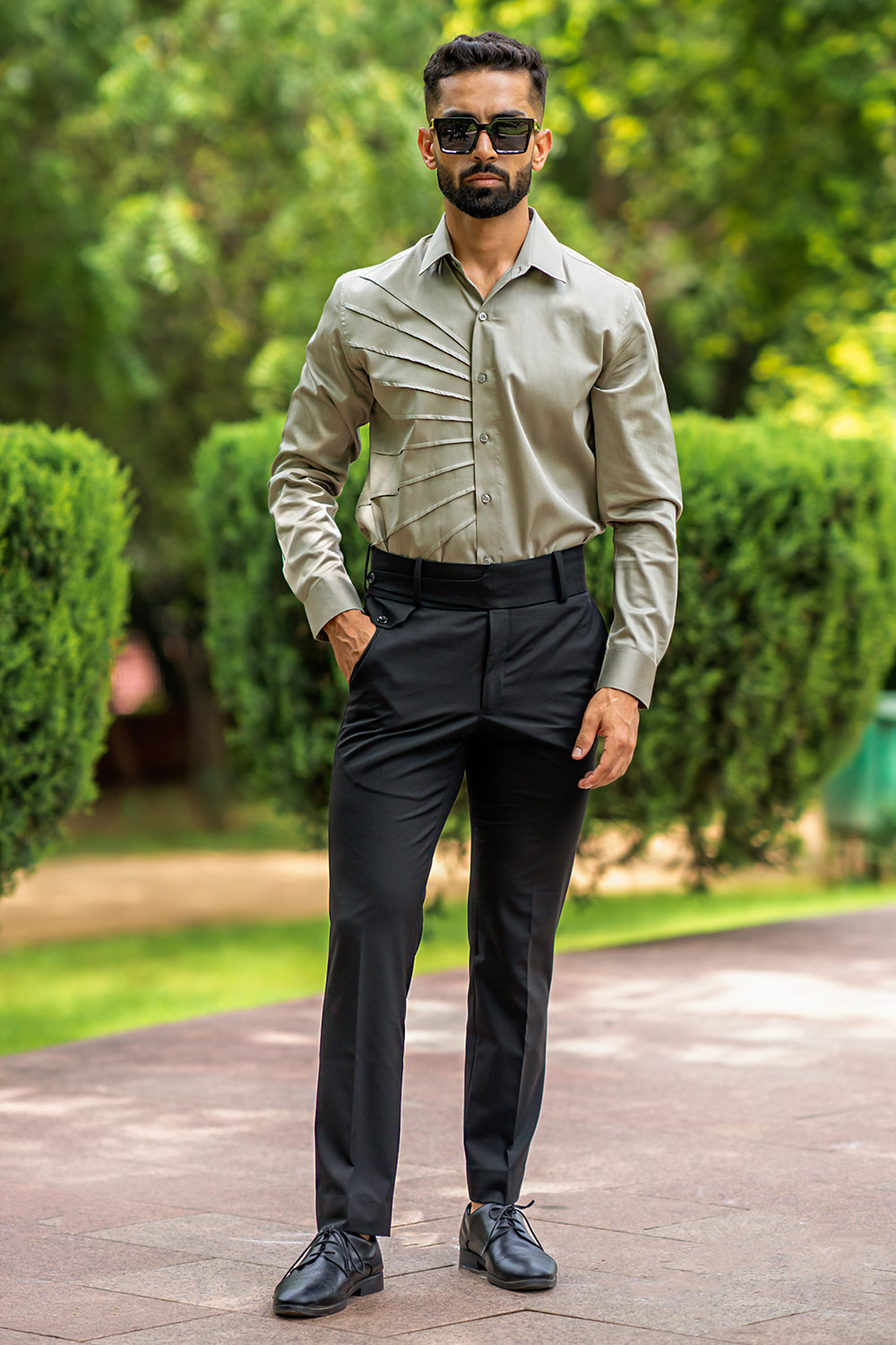 Shirt With One Side Cross Pintucks