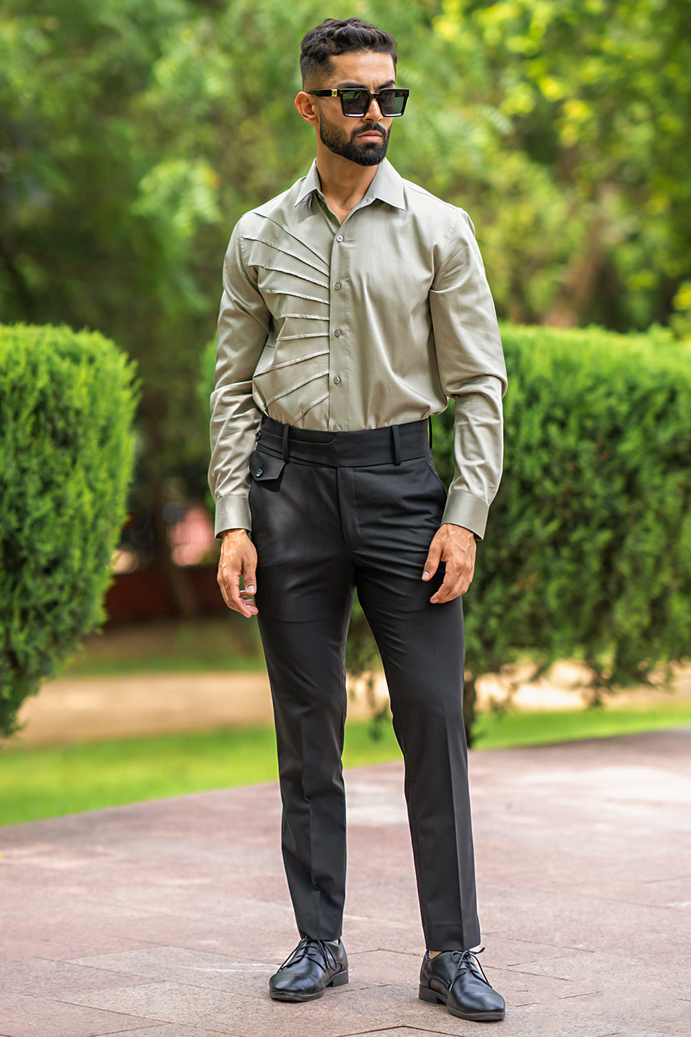 Shirt With One Side Cross Pintucks