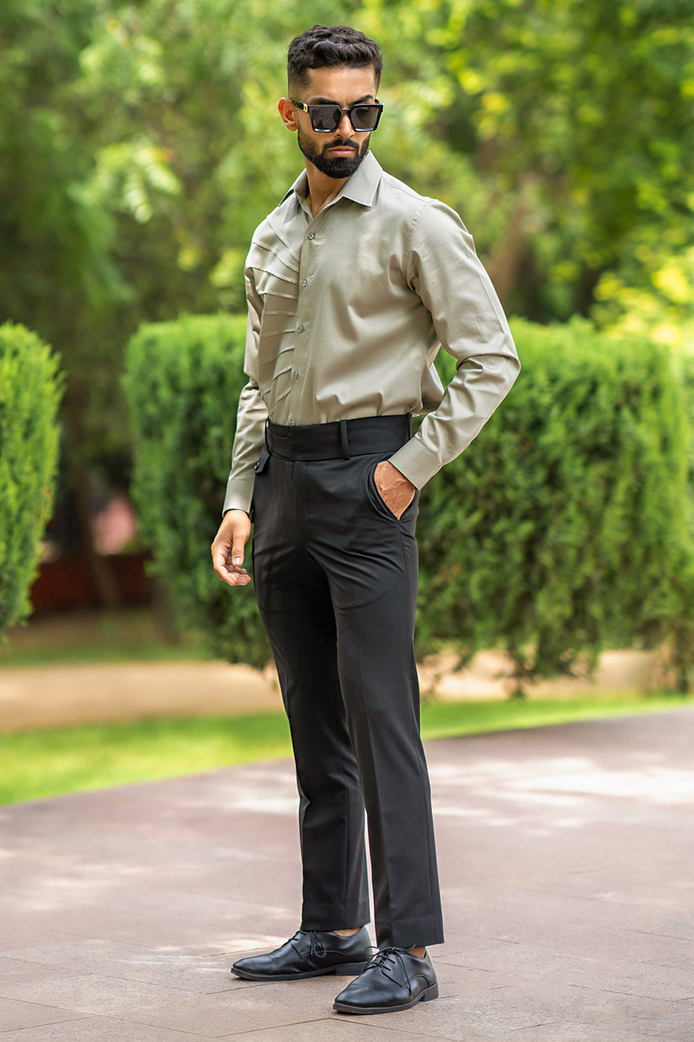 Shirt With One Side Cross Pintucks