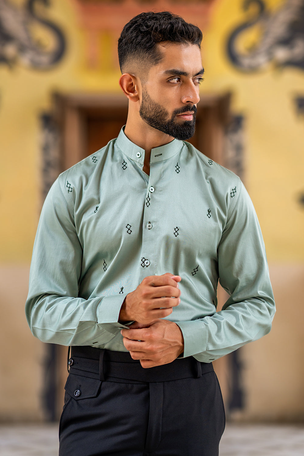 Freckle Shirt With Mandarin Collar