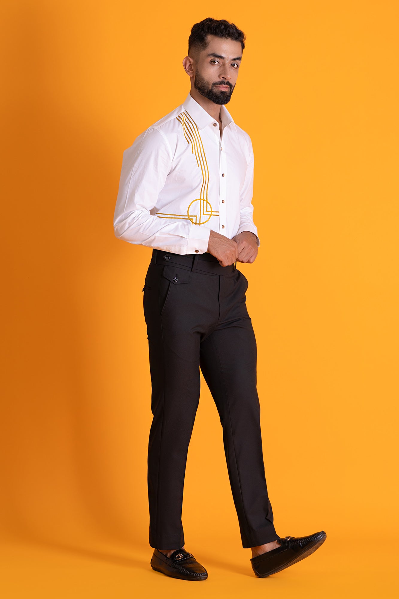 Mustard Colour Contrast Threadwork Shirt