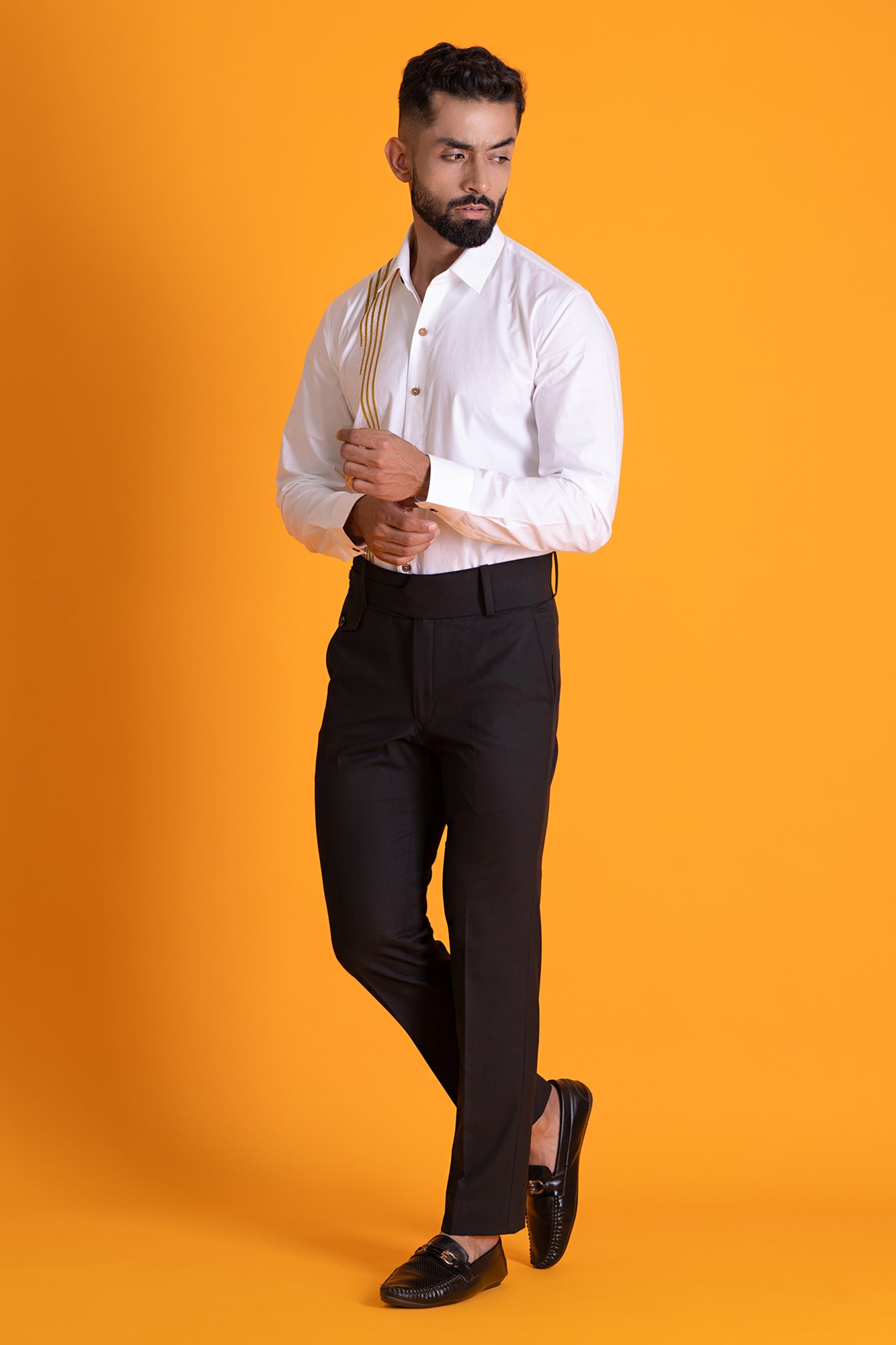 Mustard Colour Contrast Threadwork Shirt