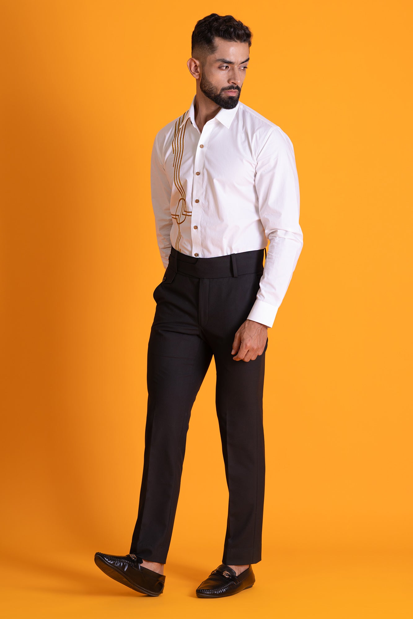 Mustard Colour Contrast Threadwork Shirt