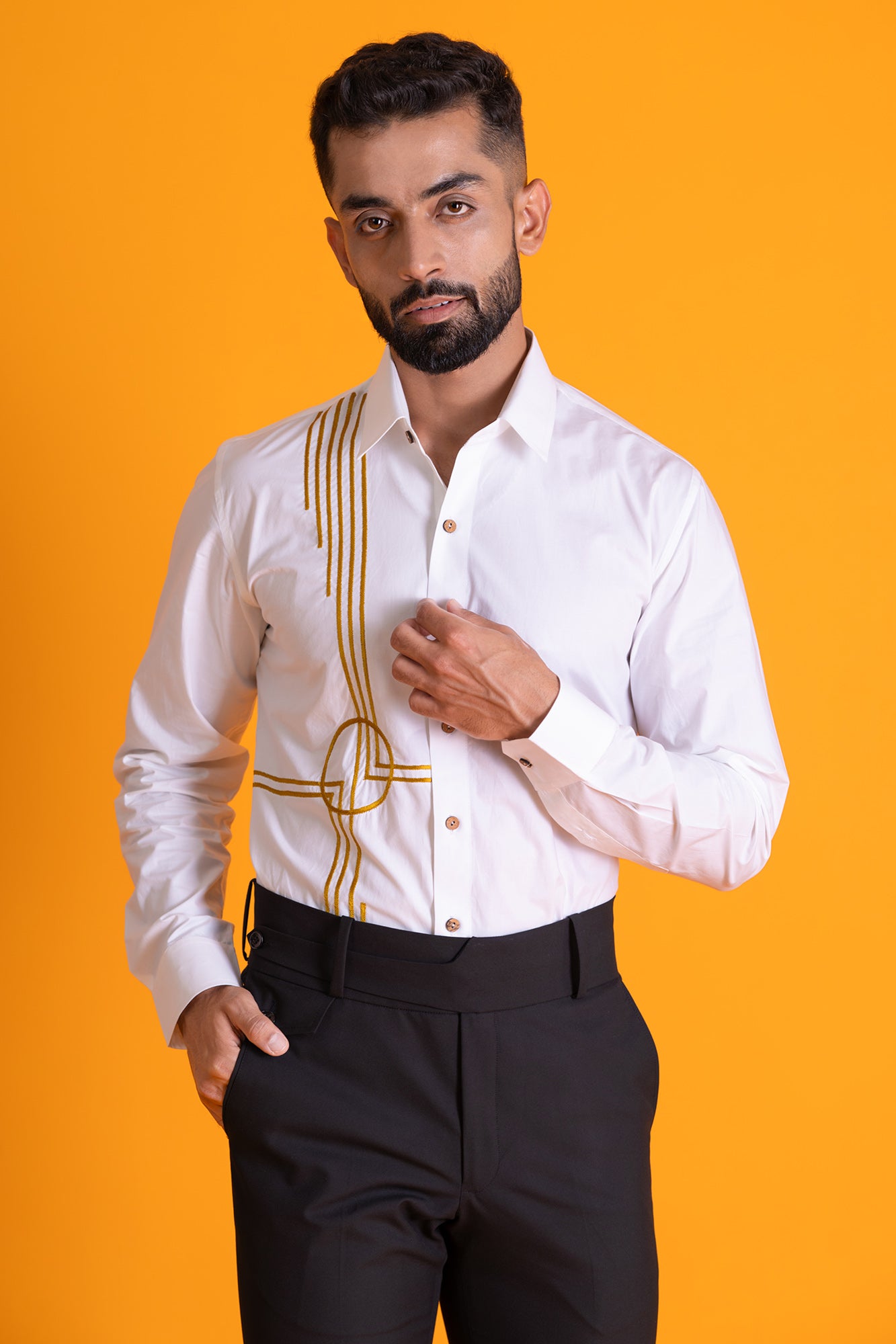 Mustard Colour Contrast Threadwork Shirt