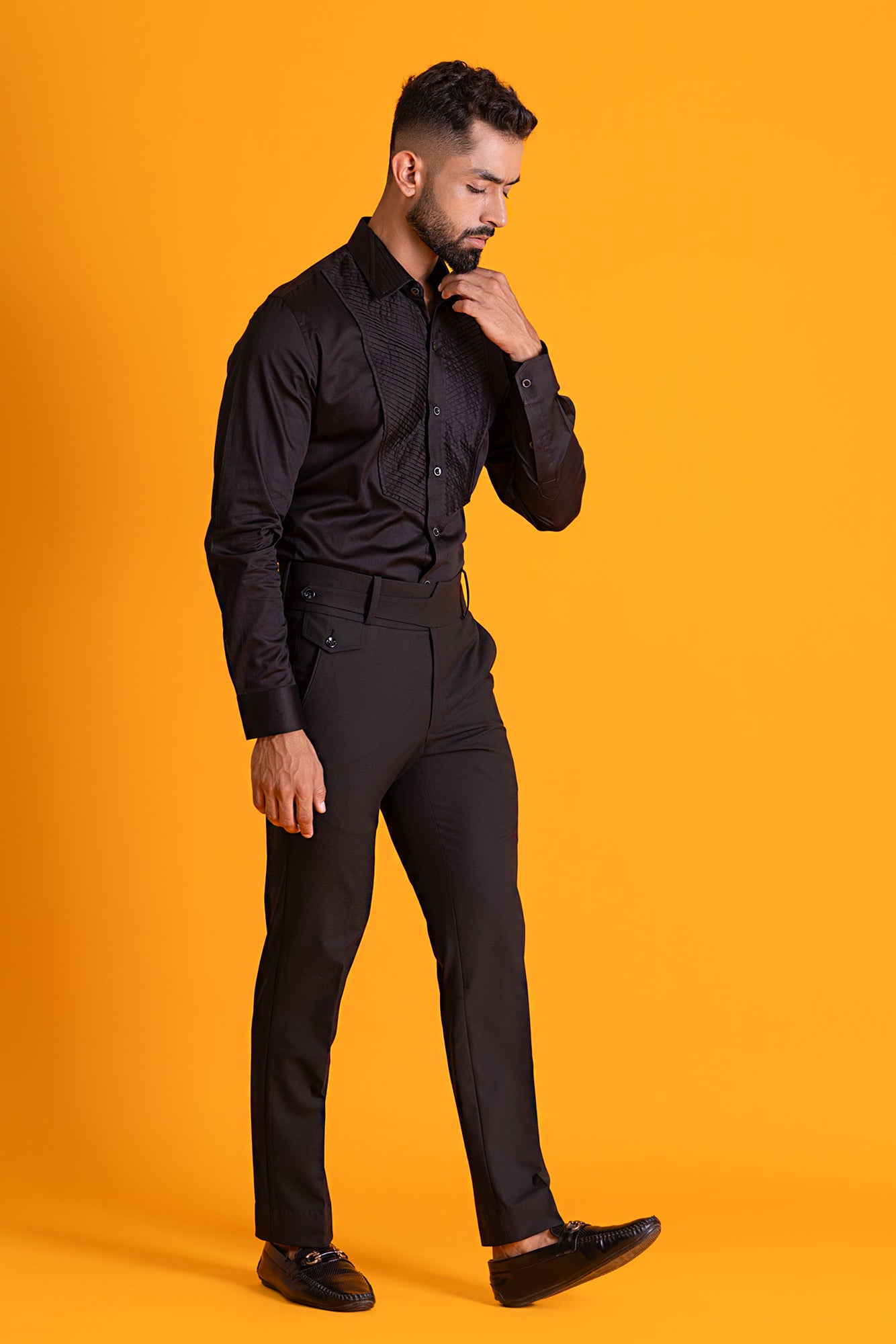 Diagonal Pintucks Shirt Apt For Wearing Under Tuxedo