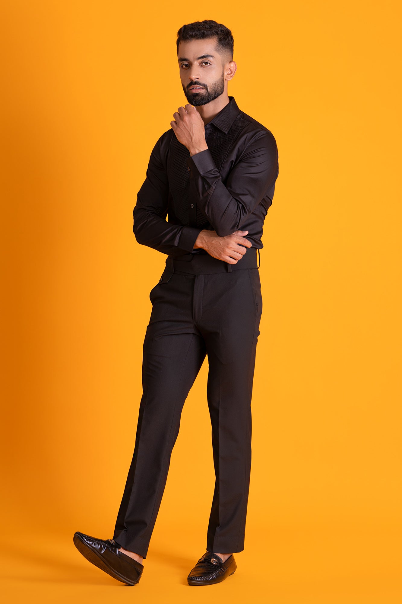 Diagonal Pintucks Shirt Apt For Wearing Under Tuxedo