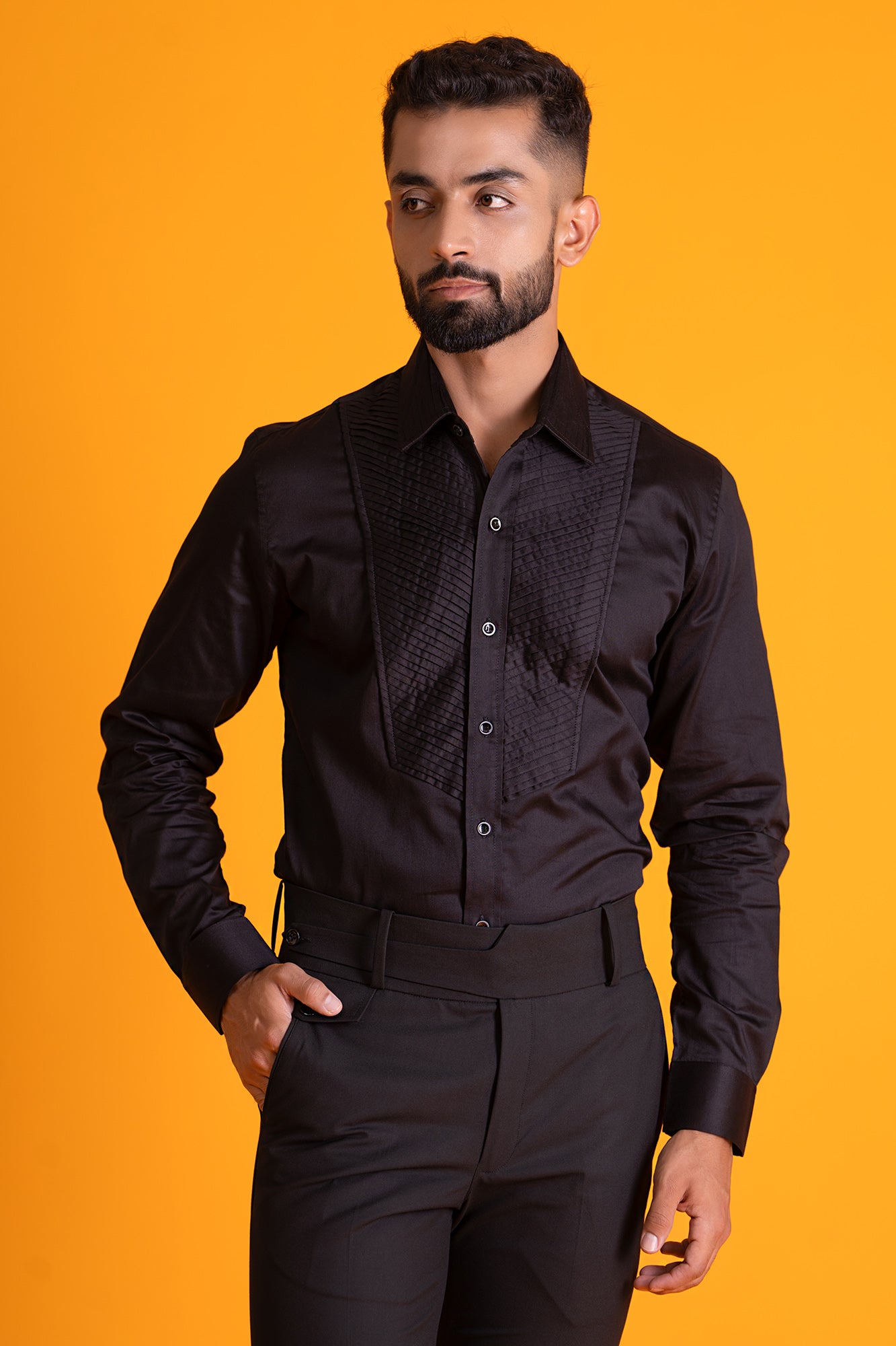 Diagonal Pintucks Shirt Apt For Wearing Under Tuxedo